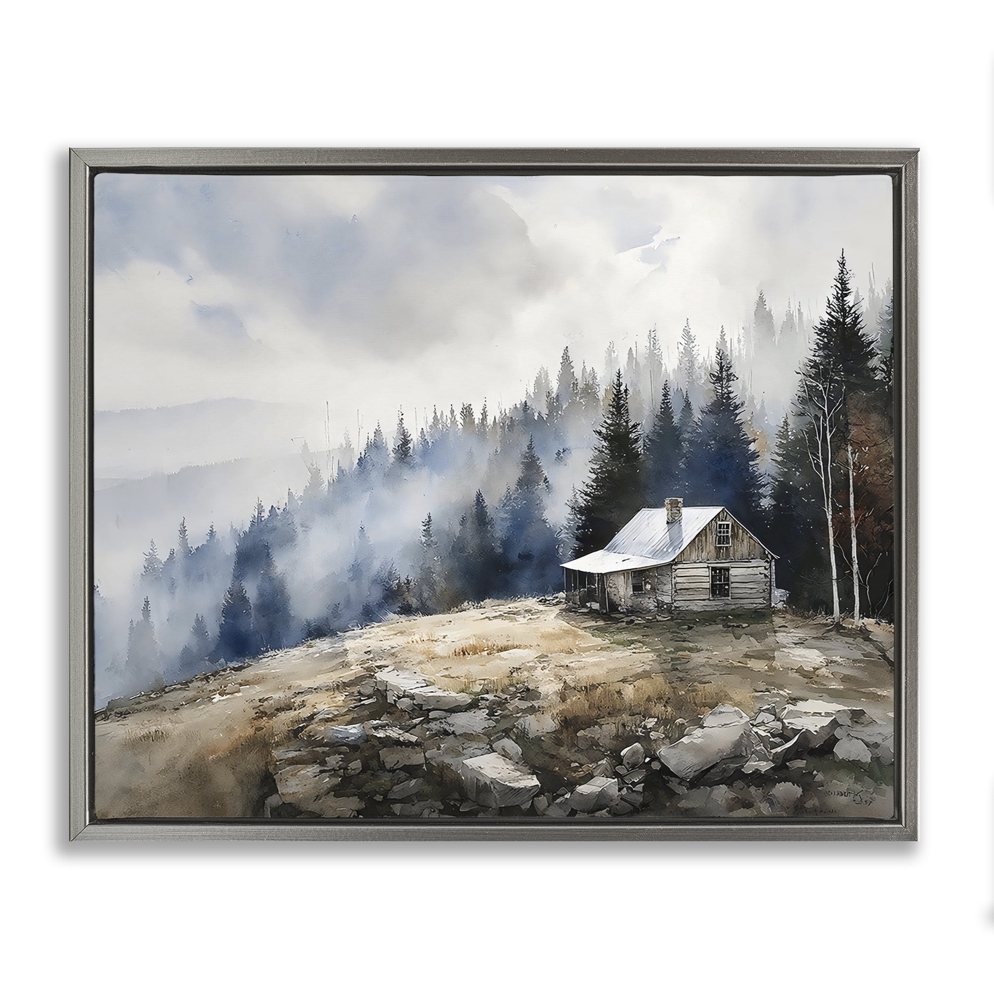 Stupell Industries Misty Cabin on Ridge Gray Framed Floater Canvas Wall Art, design by Franklyn Gregory