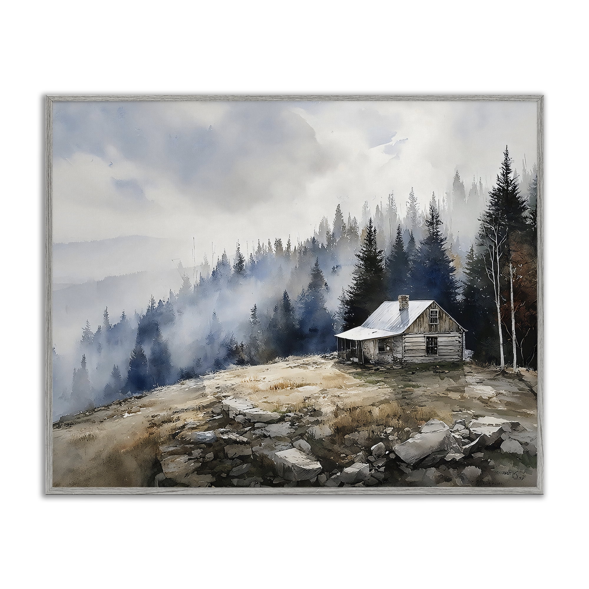 Stupell Industries Misty Cabin on Ridge Gray Framed Giclee Art, design by Franklyn Gregory