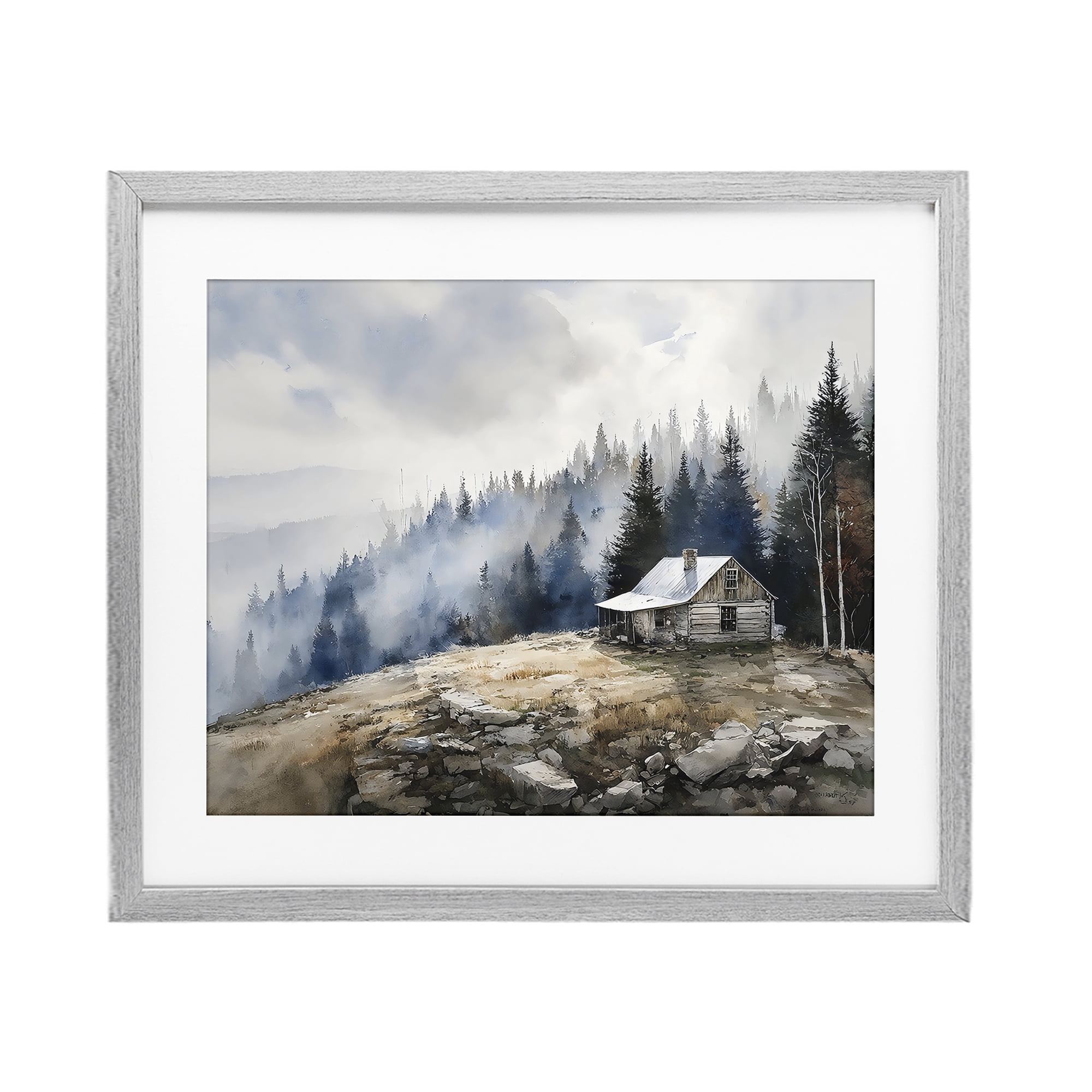 Stupell Industries Misty Cabin on Ridge Gray Framed Print Under Glass, design by Franklyn Gregory