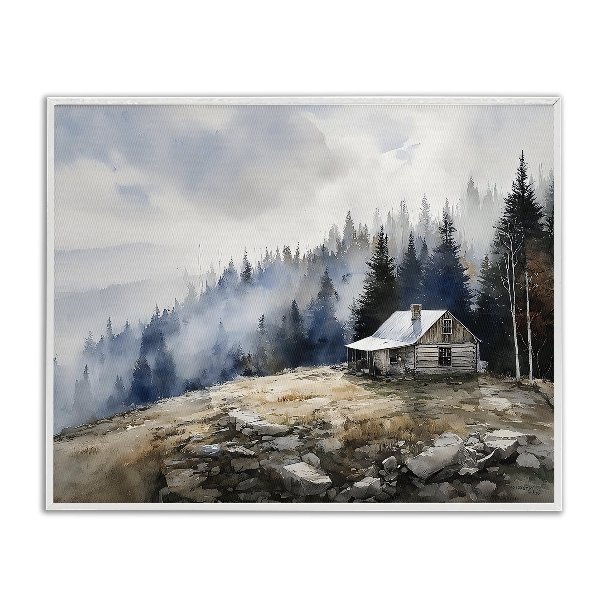 Stupell Industries Misty Cabin on Ridge White Framed Giclee Art, design by Franklyn Gregory