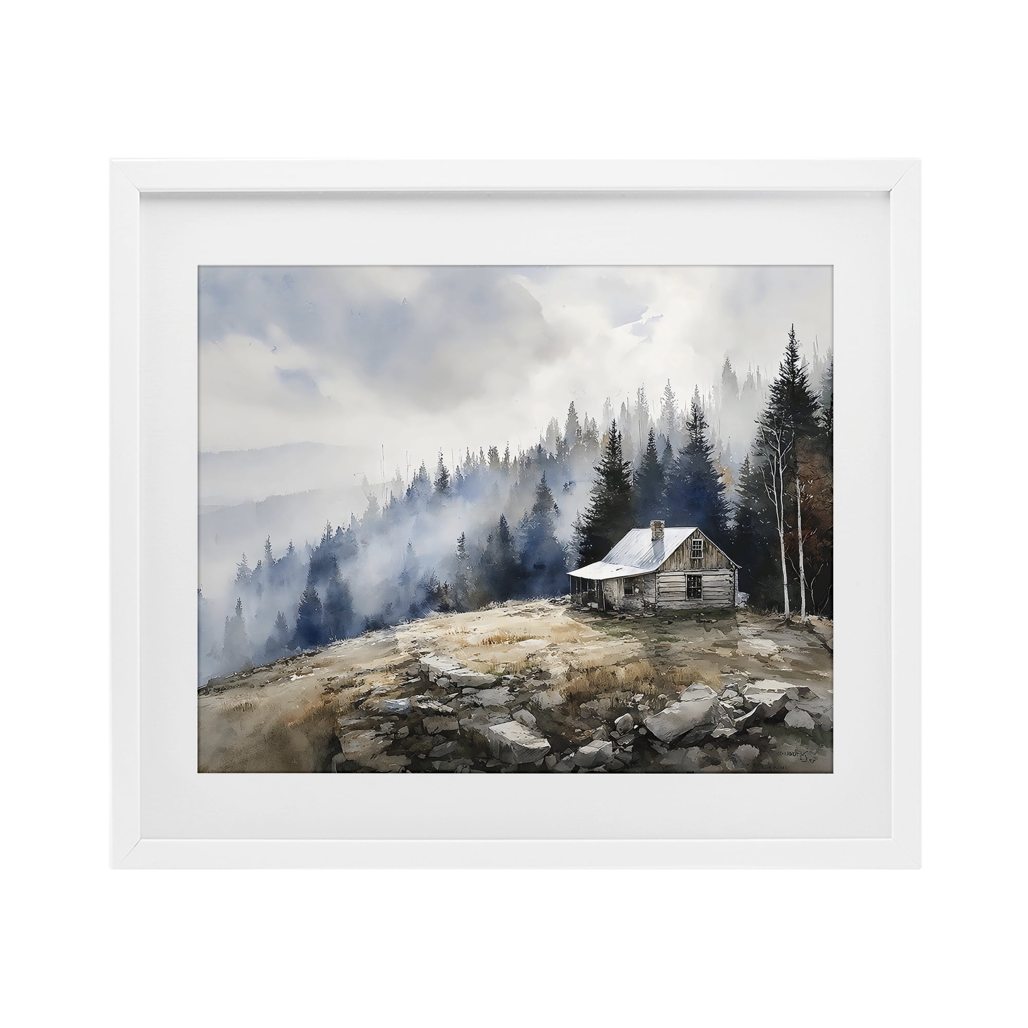Stupell Industries Misty Cabin on Ridge White Framed Print Under Glass, design by Franklyn Gregory