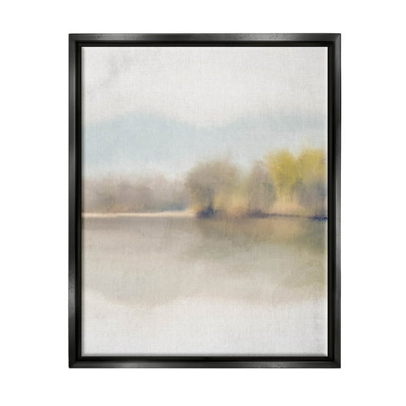 Stupell Industries Misty Distant Lake Landscape Design Graphic Art Jet Black Floating Framed Canvas Print Wall Art, Design by Kim Allen