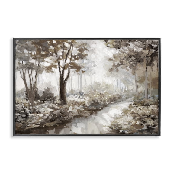 Stupell Industries Misty Forest Stream Landscape & Nature Painting Black Framed Art Print Wall Art, 18 x 12