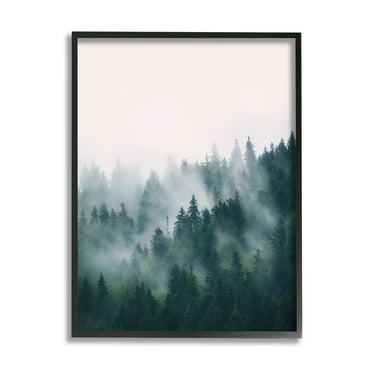 Stupell Industries Misty Forest Trees Nature Photography Black Framed Art Print Wall Art, 11 x 14