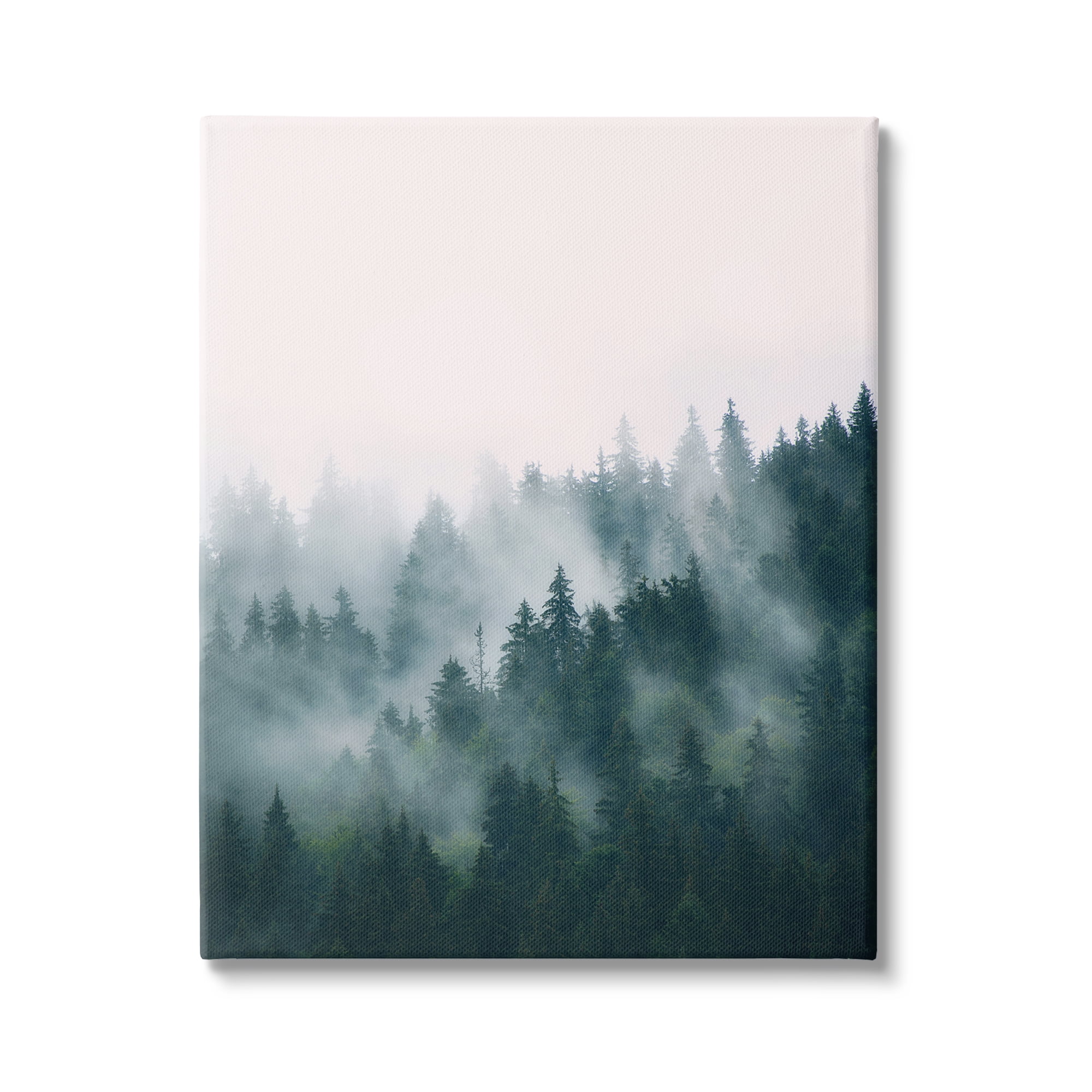 Misty Forest Trees Green and White Canvas Print