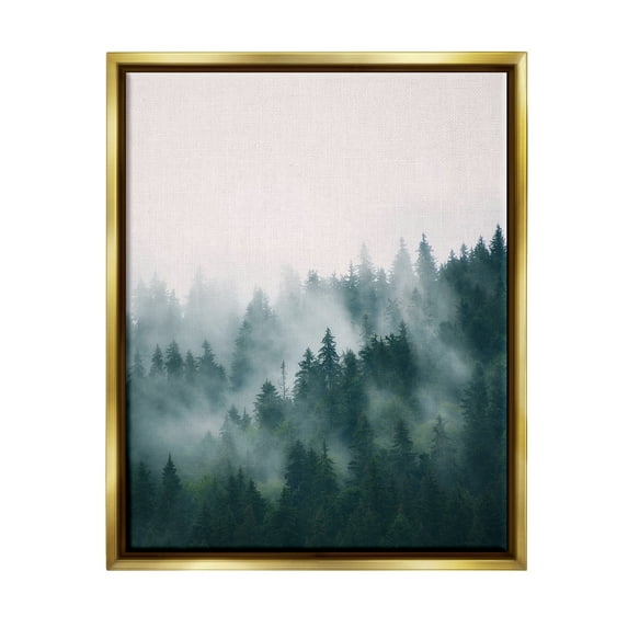 Stupell Industries Misty Forest Trees Nature Photography Gold Floater Framed Art Print Wall Art, 17 x 21