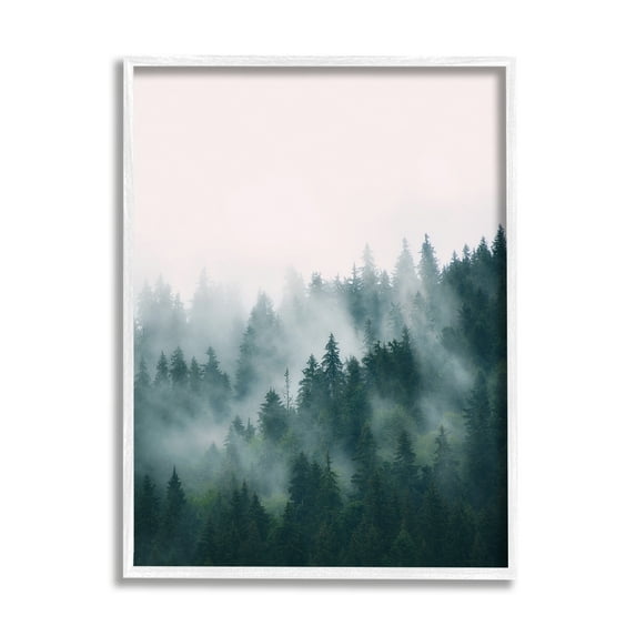 Stupell Industries Misty Forest Trees Nature Photography White Framed Art Print Wall Art, 11 x 14