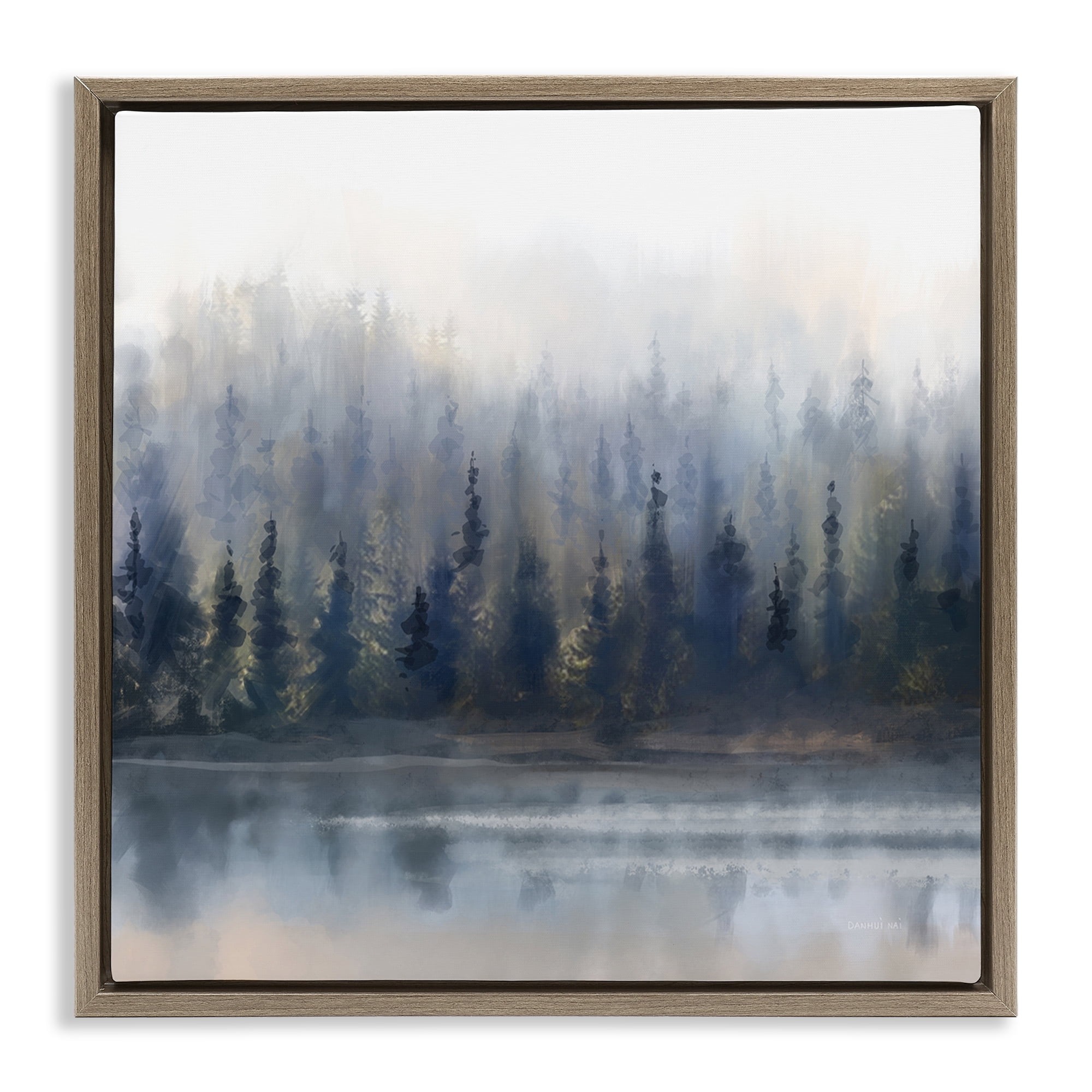 Stupell Industries Misty Gray Forest Landscape & Nature Painting Brown Floater Framed Canvas Art Print Wall Art, 25 x 25