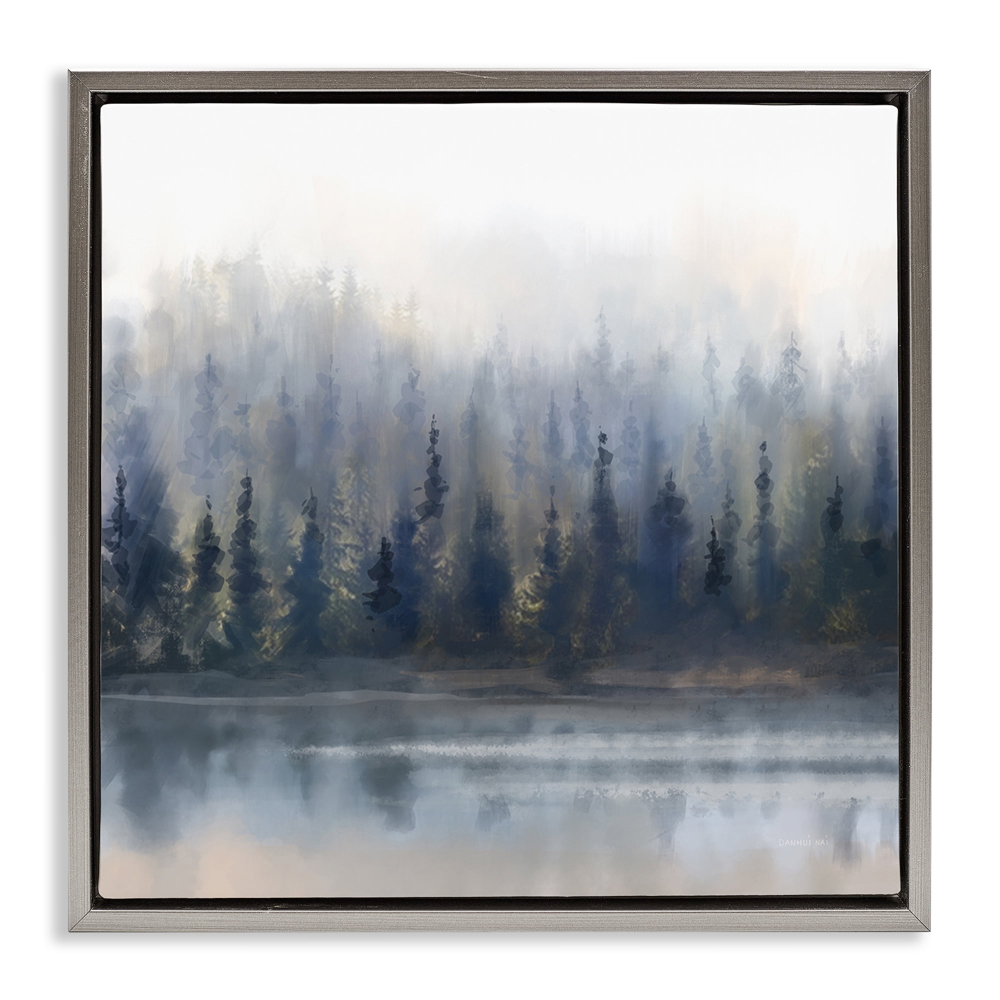 Stupell Industries Misty Gray Forest Landscape & Nature Painting Gray Floater Framed Canvas Art Print Wall Art, 18 x 18