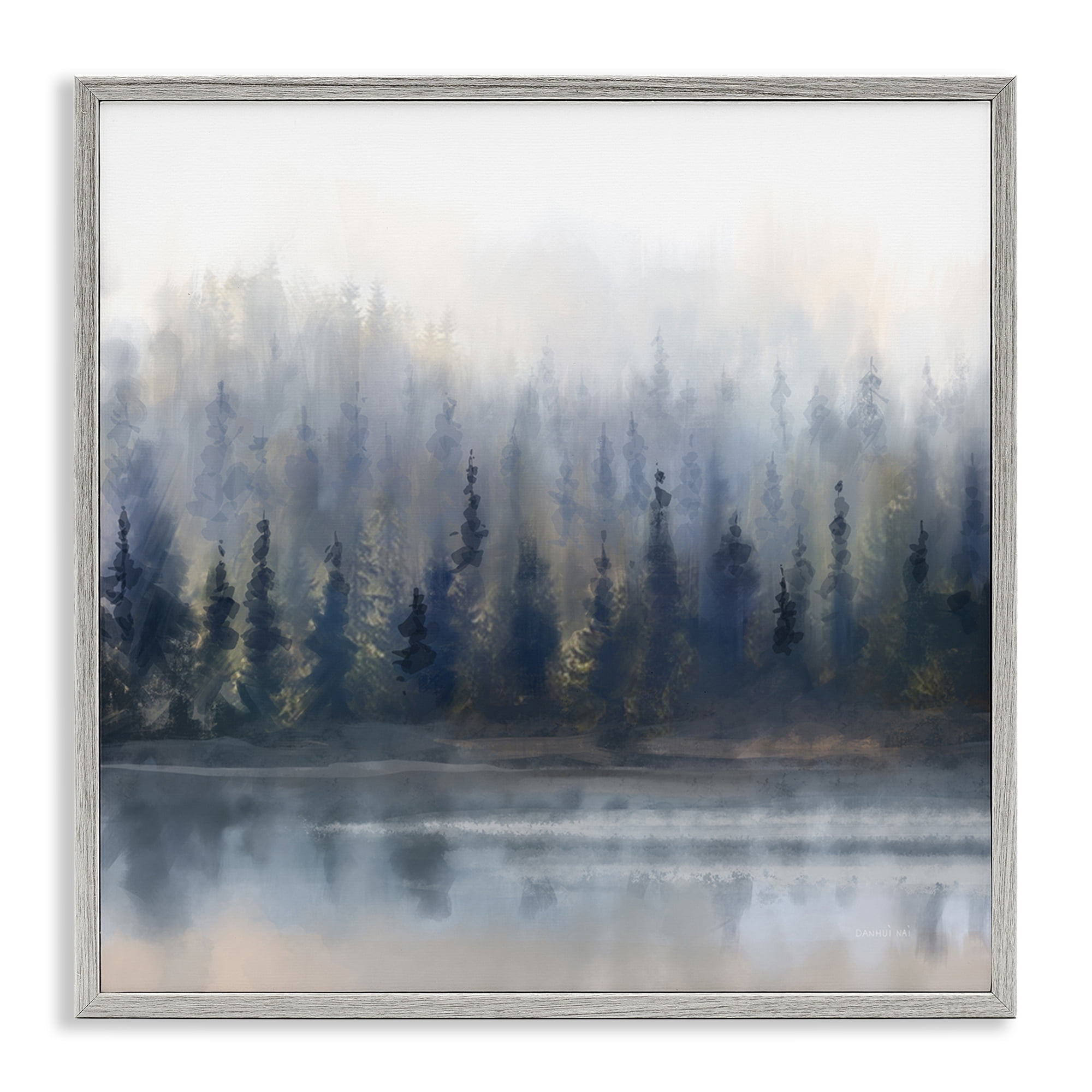 Stupell Industries Misty Gray Forest Landscape & Nature Painting Gray Framed Art Print Wall Art, 17 x 17