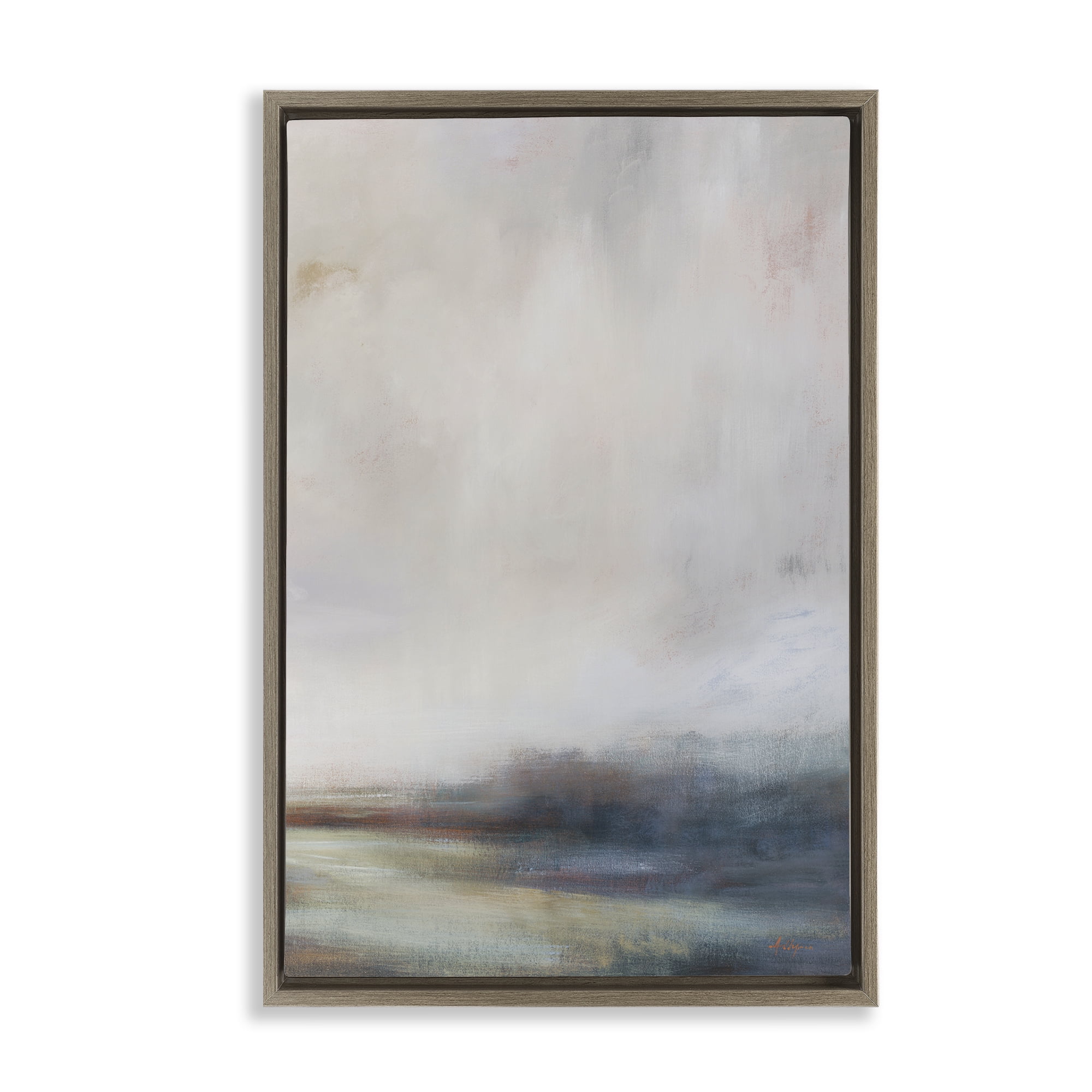 Stupell Industries Misty Grey Landscape Landscape & Nature Painting Brown Floater Framed Canvas Art Print Wall Art, 17 x 25