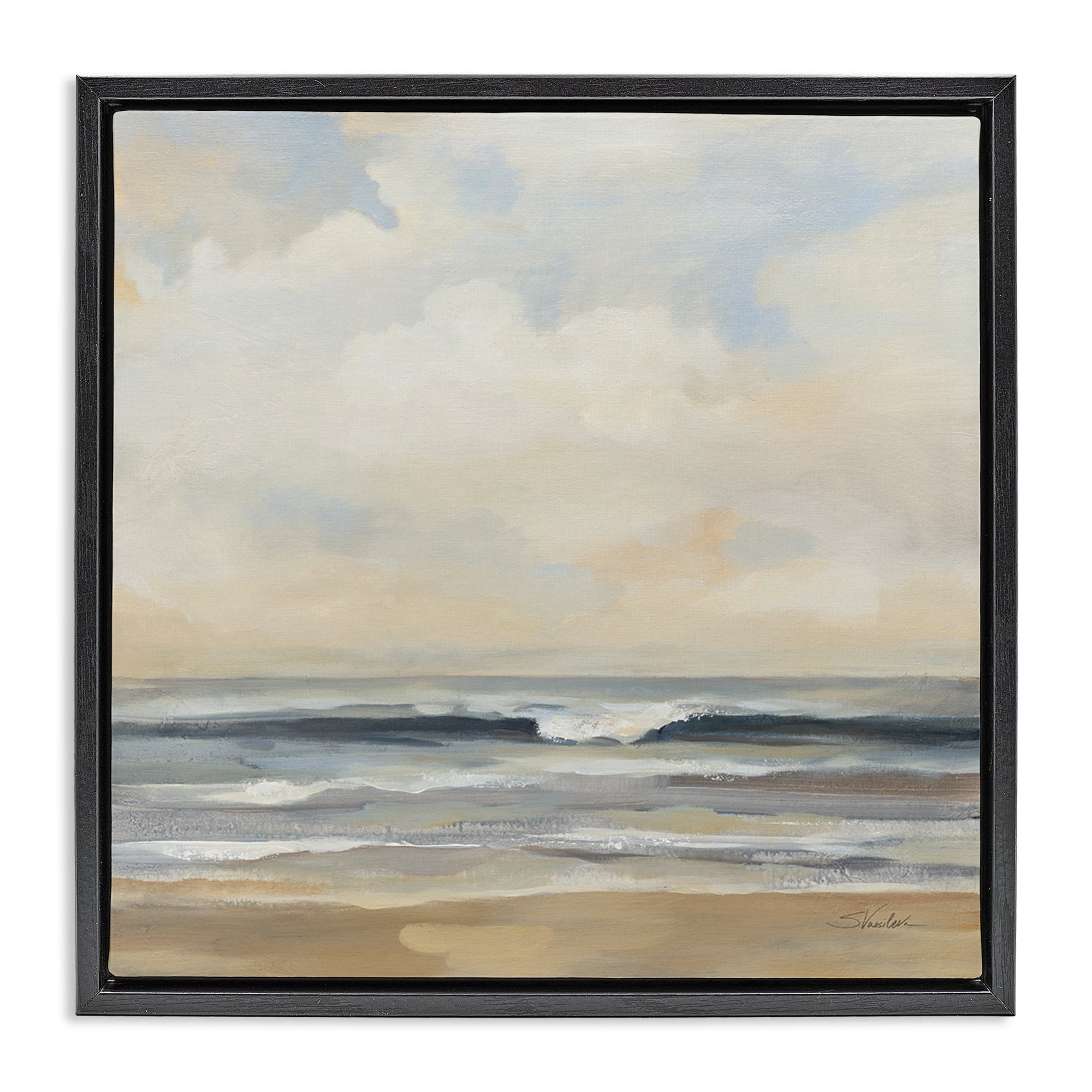Stupell Industries Misty Haze Shoreline Nautical & Beach Painting Black Floater Framed Canvas Art Print Wall Art, 18 x 18
