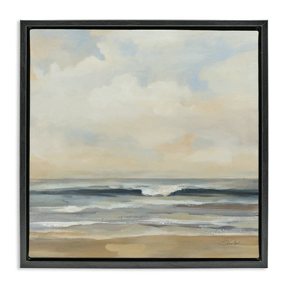 Stupell Industries Misty Haze Shoreline Nautical & Beach Painting Black Floater Framed Canvas Art Print Wall Art, 18 x 18