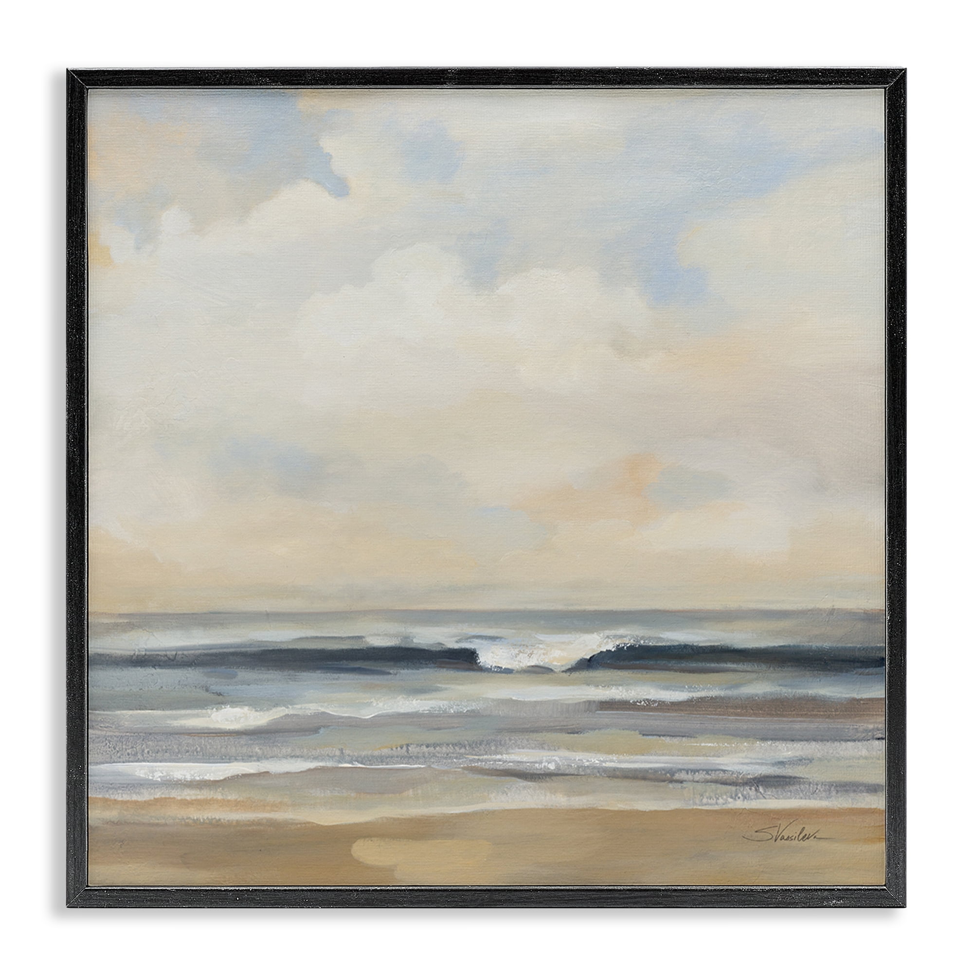 Stupell Industries Misty Haze Shoreline Nautical & Beach Painting Black Framed Art Print Wall Art, 12 x 12
