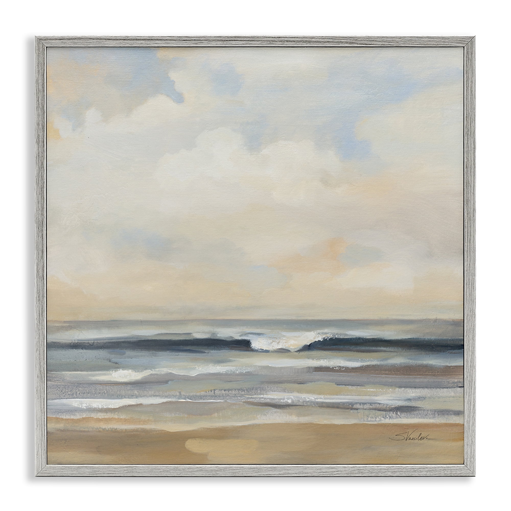 Stupell Industries Misty Haze Shoreline Nautical & Beach Painting Gray Framed Art Print Wall Art, 17 x 17
