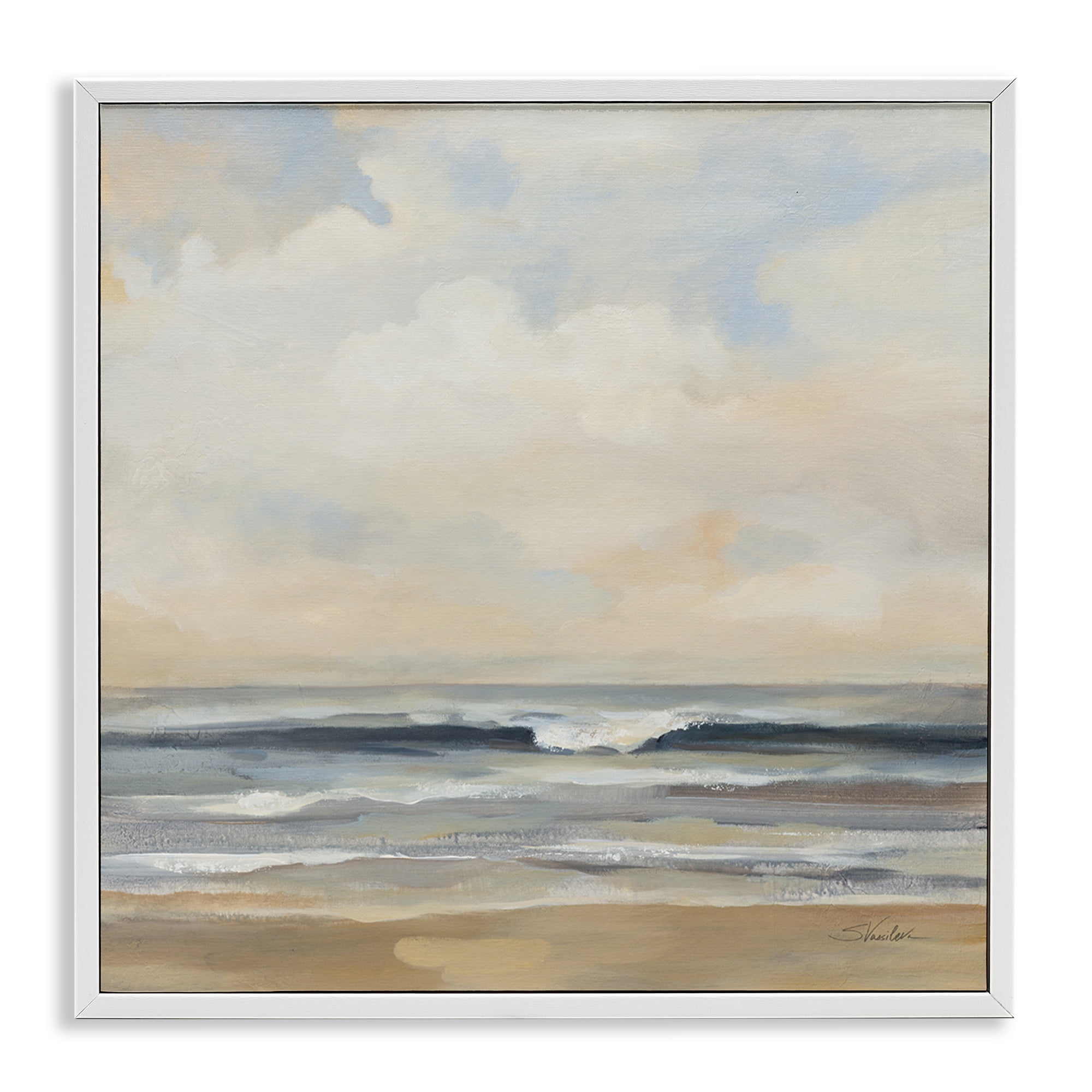 Stupell Industries Misty Haze Shoreline Nautical & Beach Painting White Framed Art Print Wall Art, 24 x 24