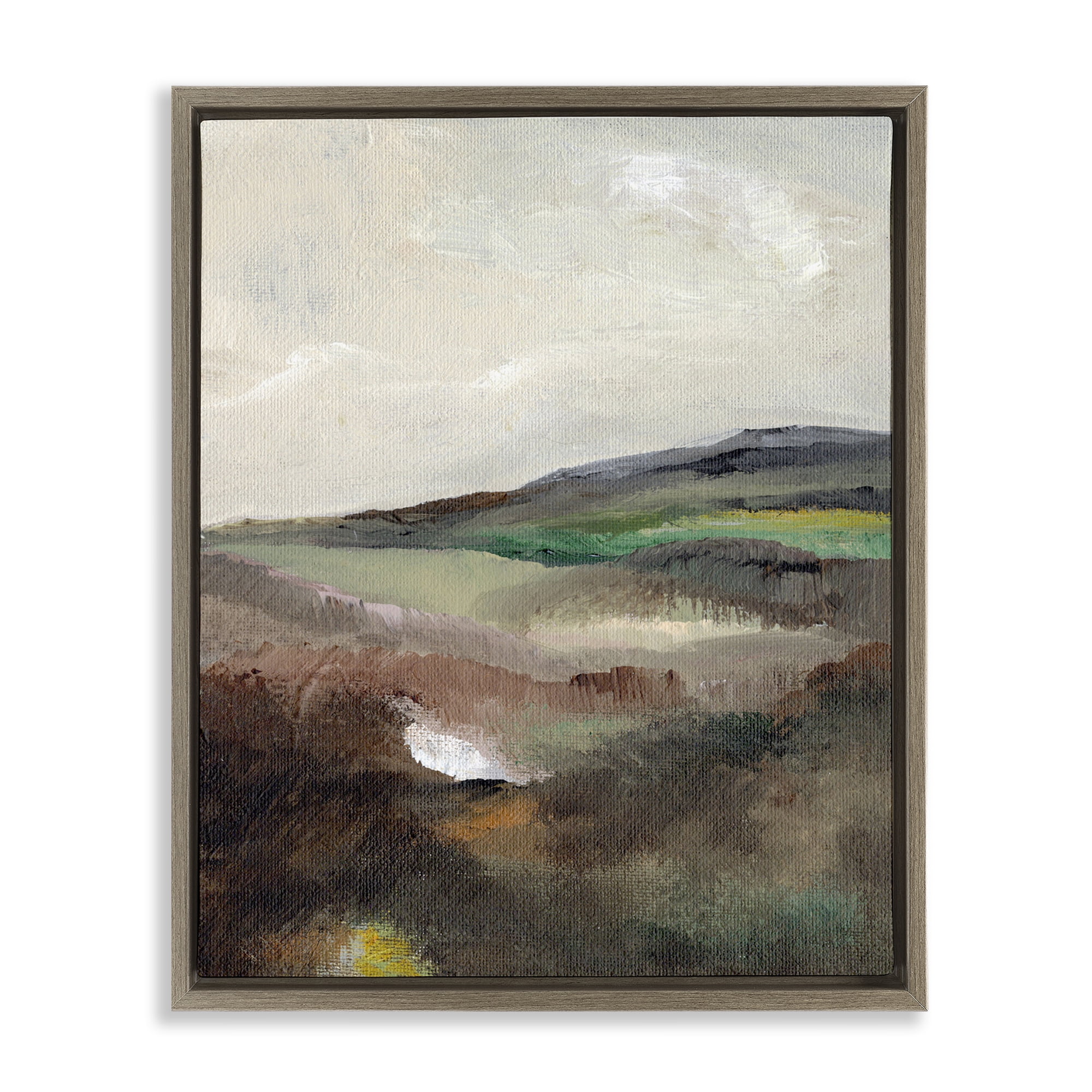 Stupell Industries Misty Hills Land Landscape & Nature Painting Brown Floater Framed Canvas Art Print Wall Art, 17 x 21