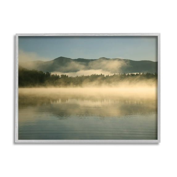 Stupell Industries Misty Lake Mountain Range Scenery Coastal Photography Gray Framed Art Print Wall Art