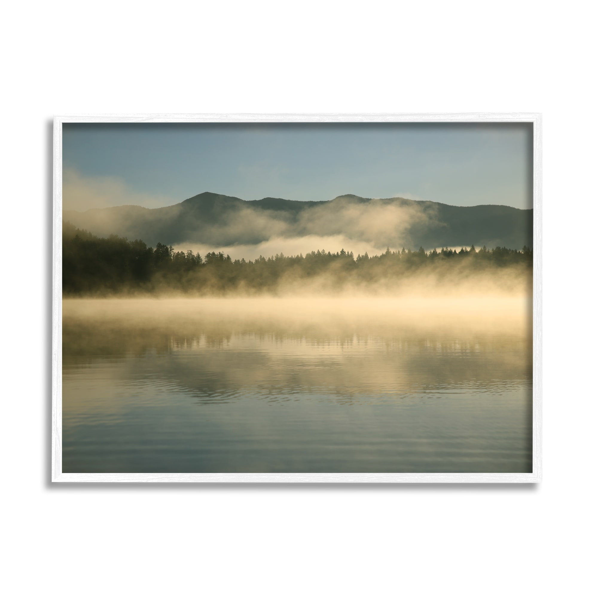 Stupell Industries Misty Lake Mountain Range Scenery Coastal Photography White Framed Art Print Wall Art