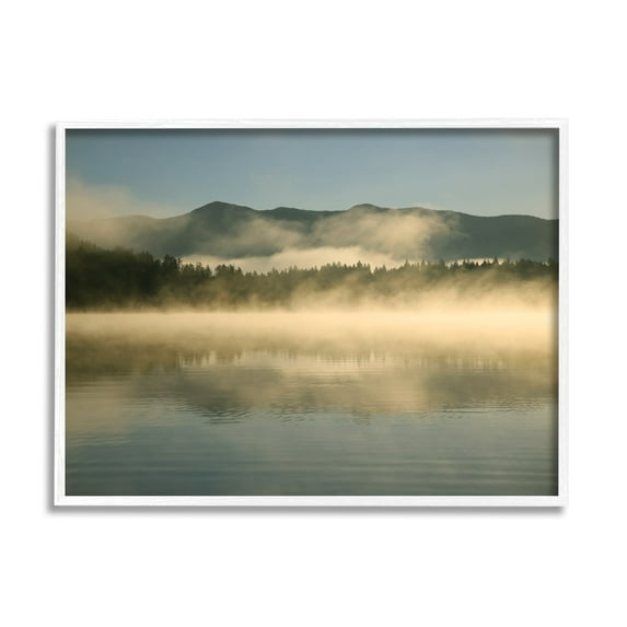 Stupell Industries Misty Lake Mountain Range Scenery Coastal Photography White Framed Art Print Wall Art