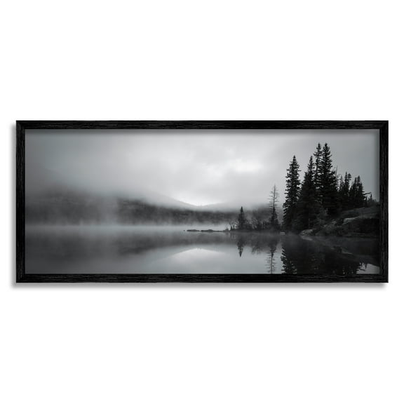 Stupell Industries Misty Lake Photography Landscape Photography Black Framed Art Print Wall Art, 24 x 10