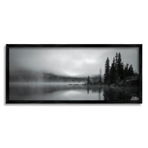 Stupell Industries Misty Lake Photography Landscape Photography Black Framed Art Print Wall Art, 24 x 10