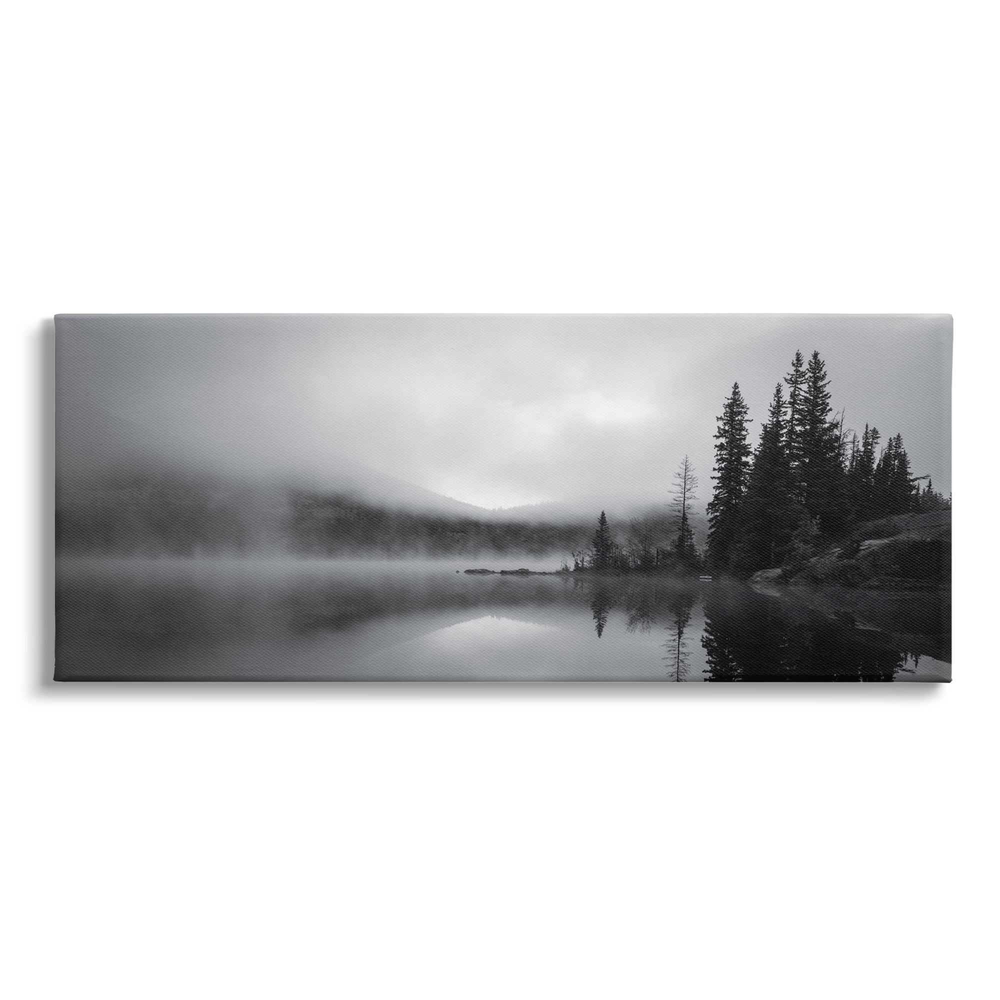 Stupell Industries Misty Lake Photography Landscape Photography Gallery Wrapped Canvas Art Print Wall Art, 40 x 17