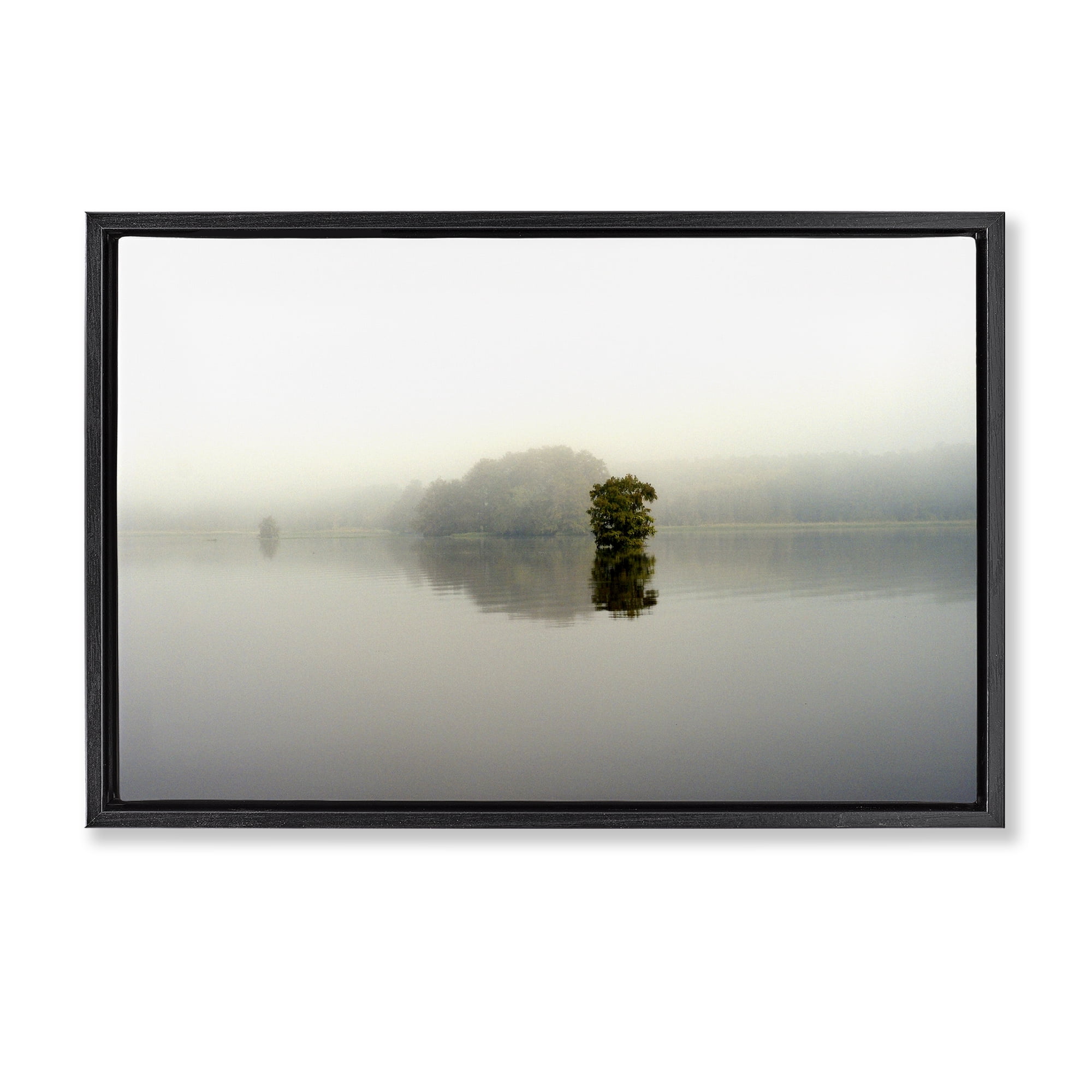 Stupell Industries Misty Lake Reflection Black Framed Floater Canvas Wall Art, design by Gail Peck