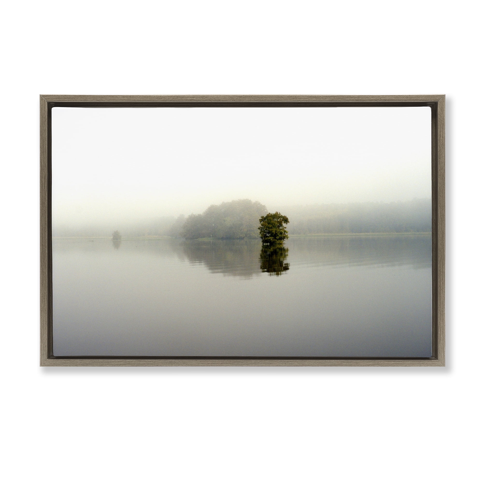 Stupell Industries Misty Lake Reflection Brown Framed Floater Canvas Wall Art, design by Gail Peck