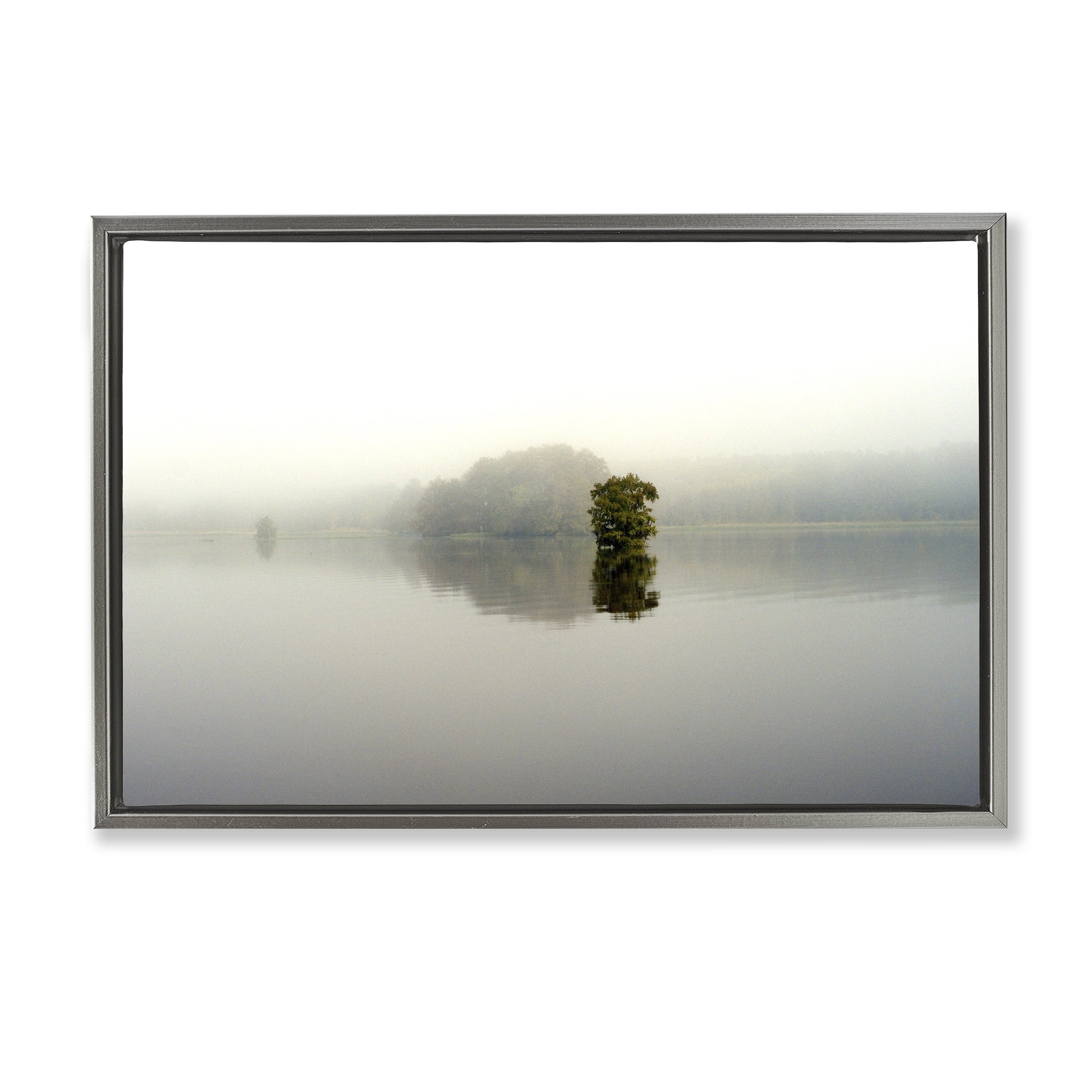 Stupell Industries Misty Lake Reflection Gray Framed Floater Canvas Wall Art, design by Gail Peck