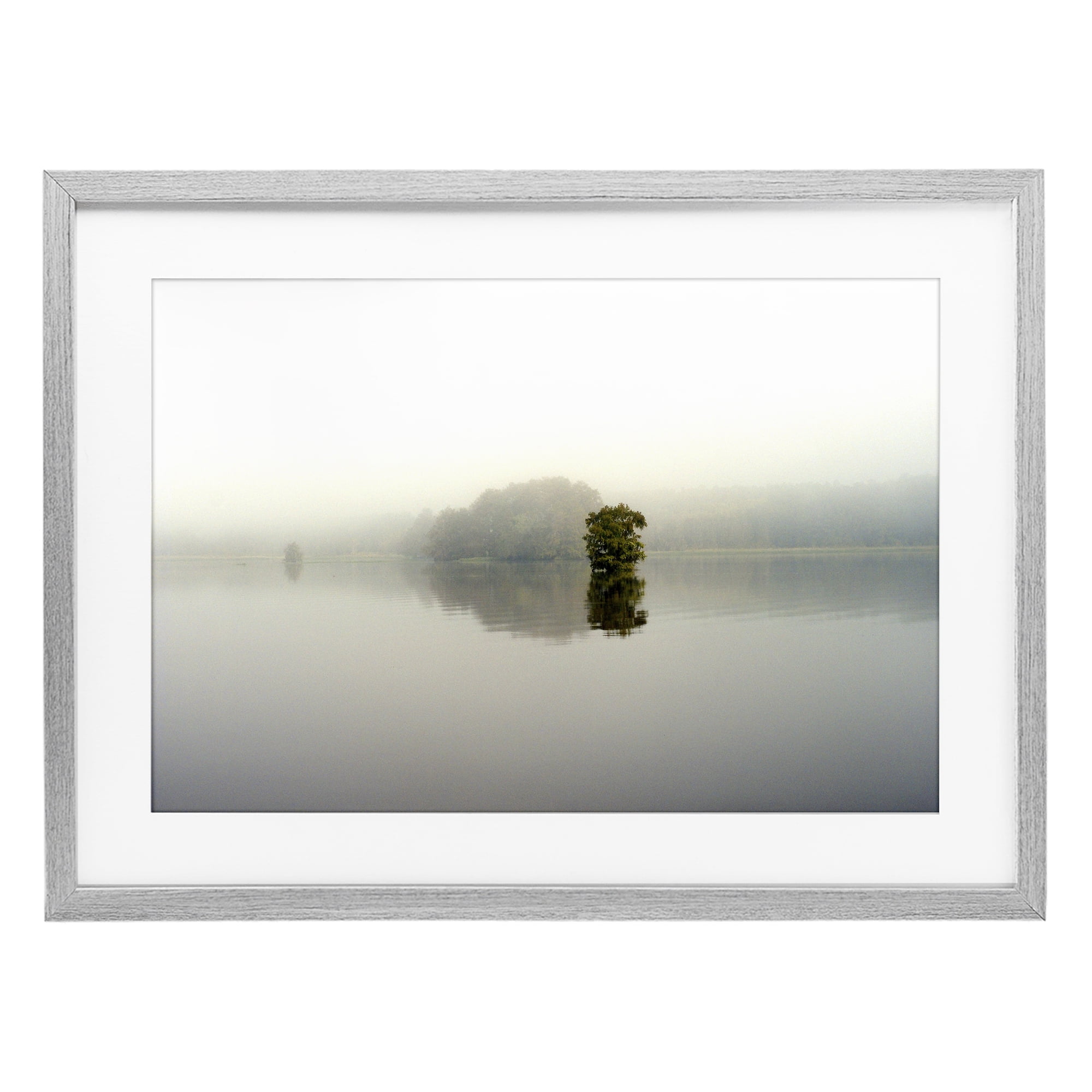 Stupell Industries Misty Lake Reflection Gray Framed Print Under Glass, design by Gail Peck