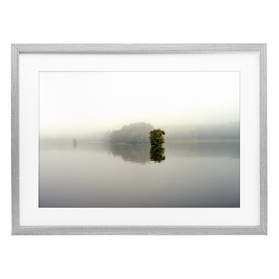 Stupell Industries Traditional Misty Lake Reflection Gray Framed Print Under Glass, 23 x 17, by Gail Peck