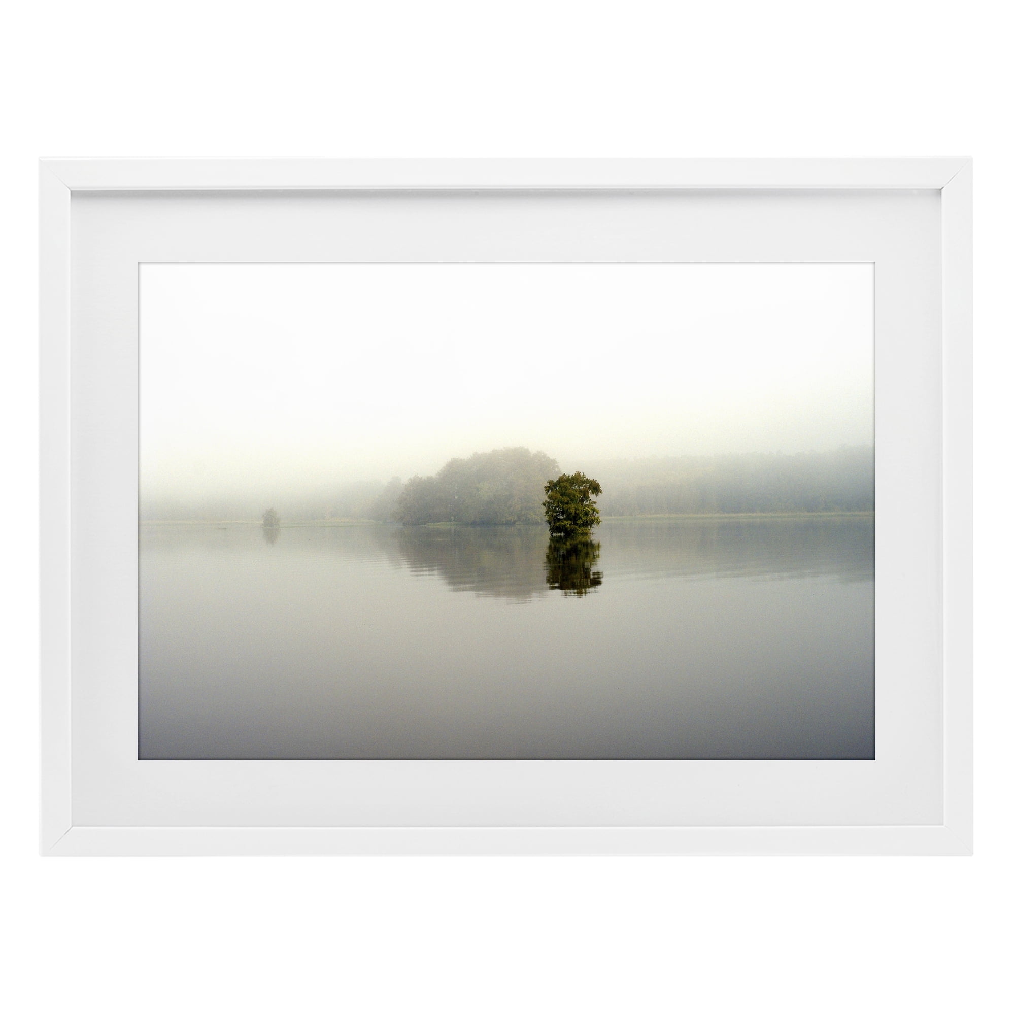 Stupell Industries Misty Lake Reflection White Framed Print Under Glass, design by Gail Peck