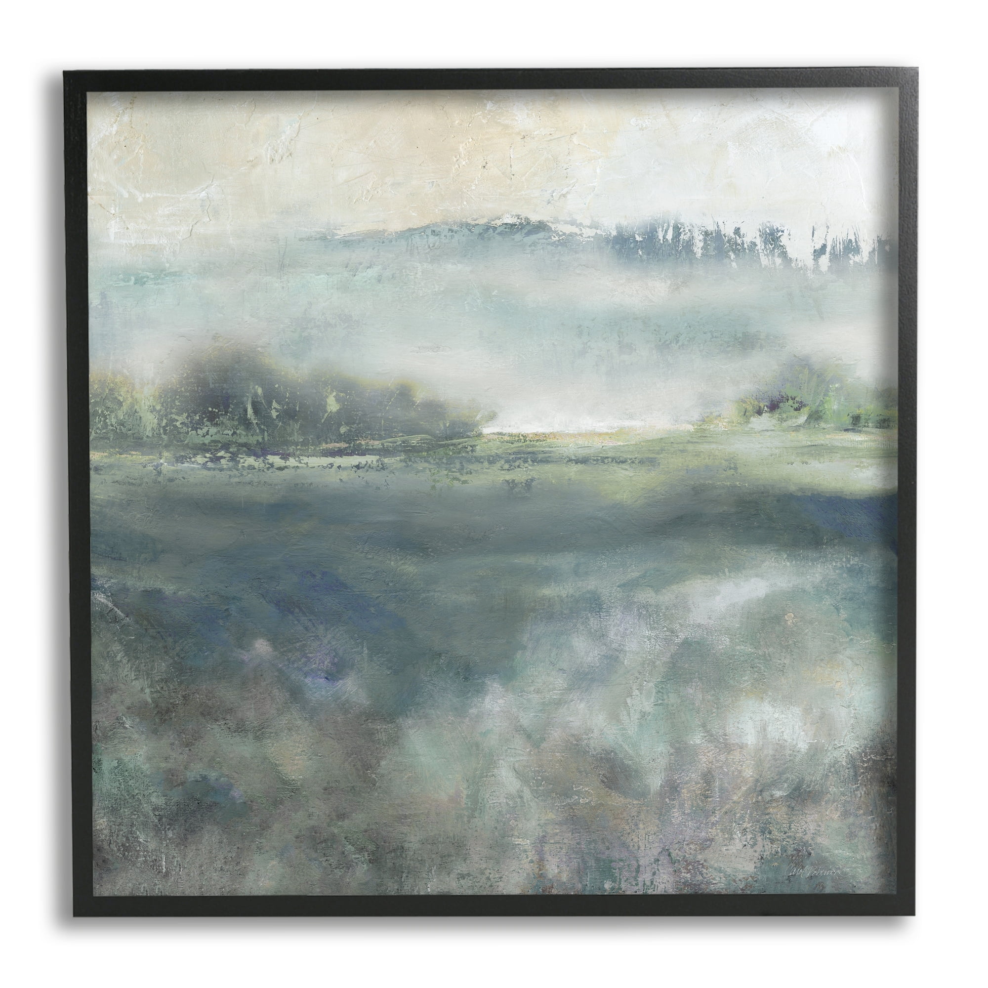 Misty Landscape Abstract Canvas Print with Black Frame