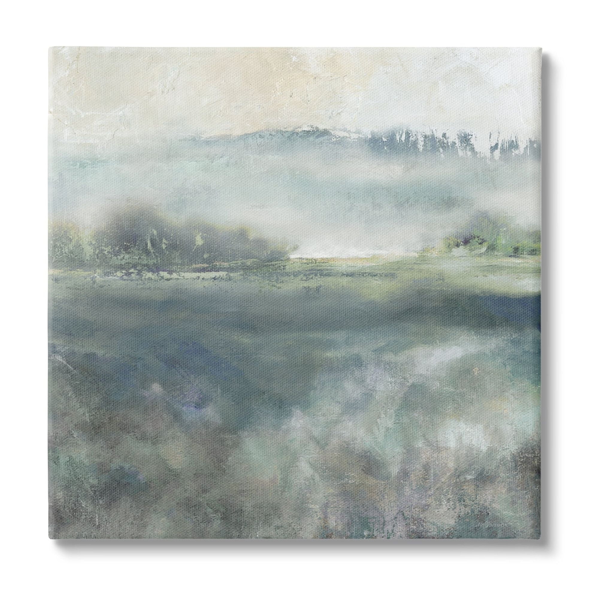 Misty Landscape Abstract Canvas Art in Green and Beige