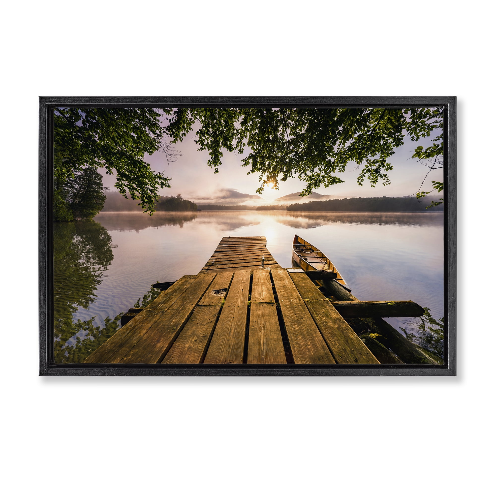 Stupell Industries Misty Morning Light on Lake Black Framed Floater Canvas Wall Art, design by Jonathan Zaharek