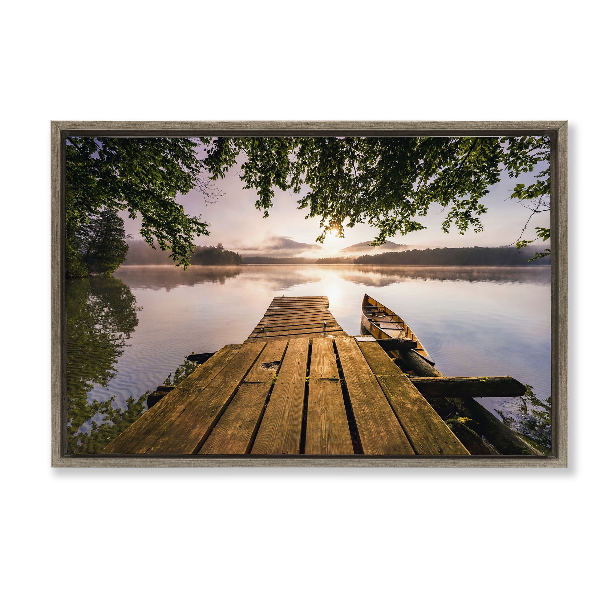 Stupell Industries Misty Morning Light on Lake Brown Framed Floater Canvas Wall Art, design by Jonathan Zaharek