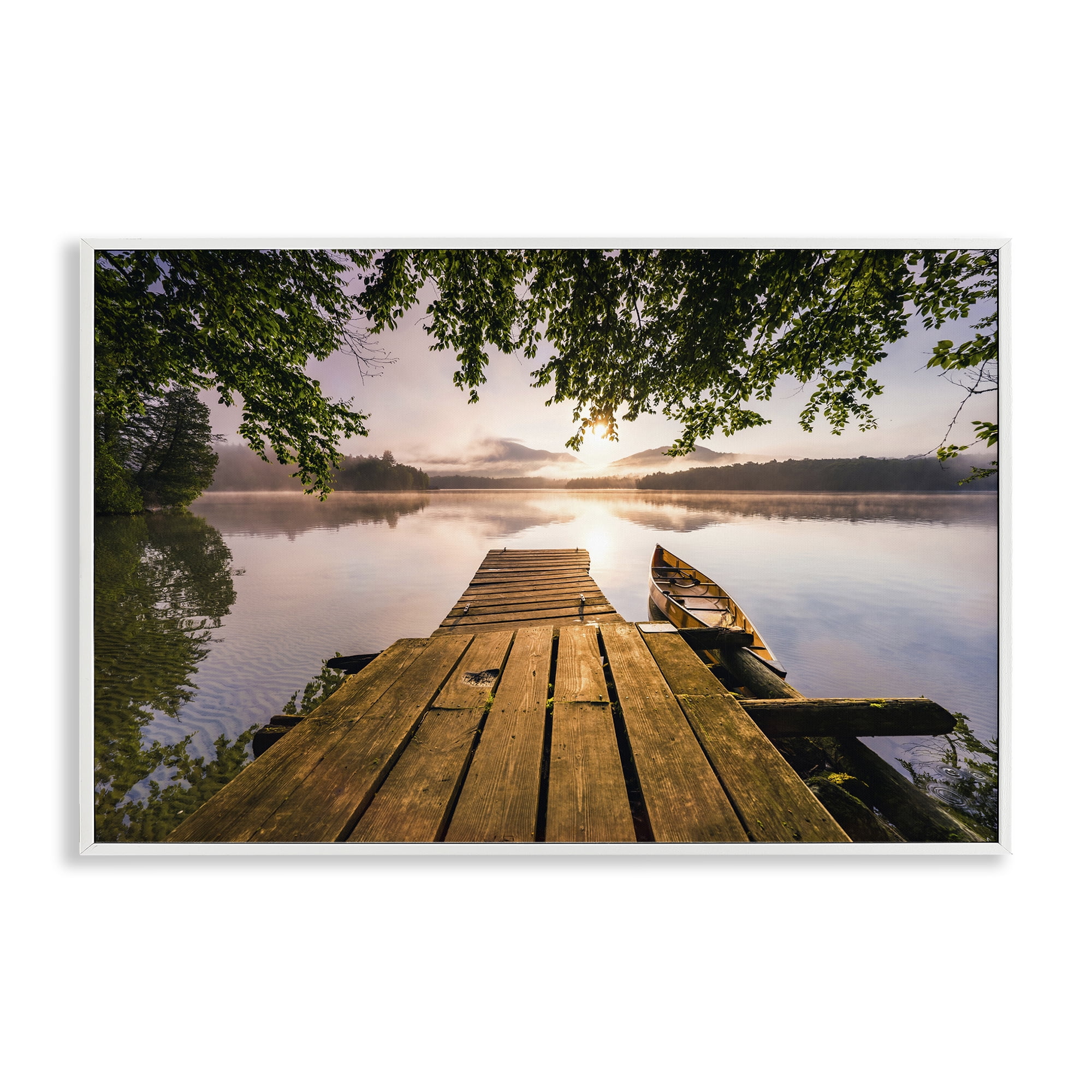 Stupell Industries Misty Morning Light on Lake White Framed Giclee Art, design by Jonathan Zaharek