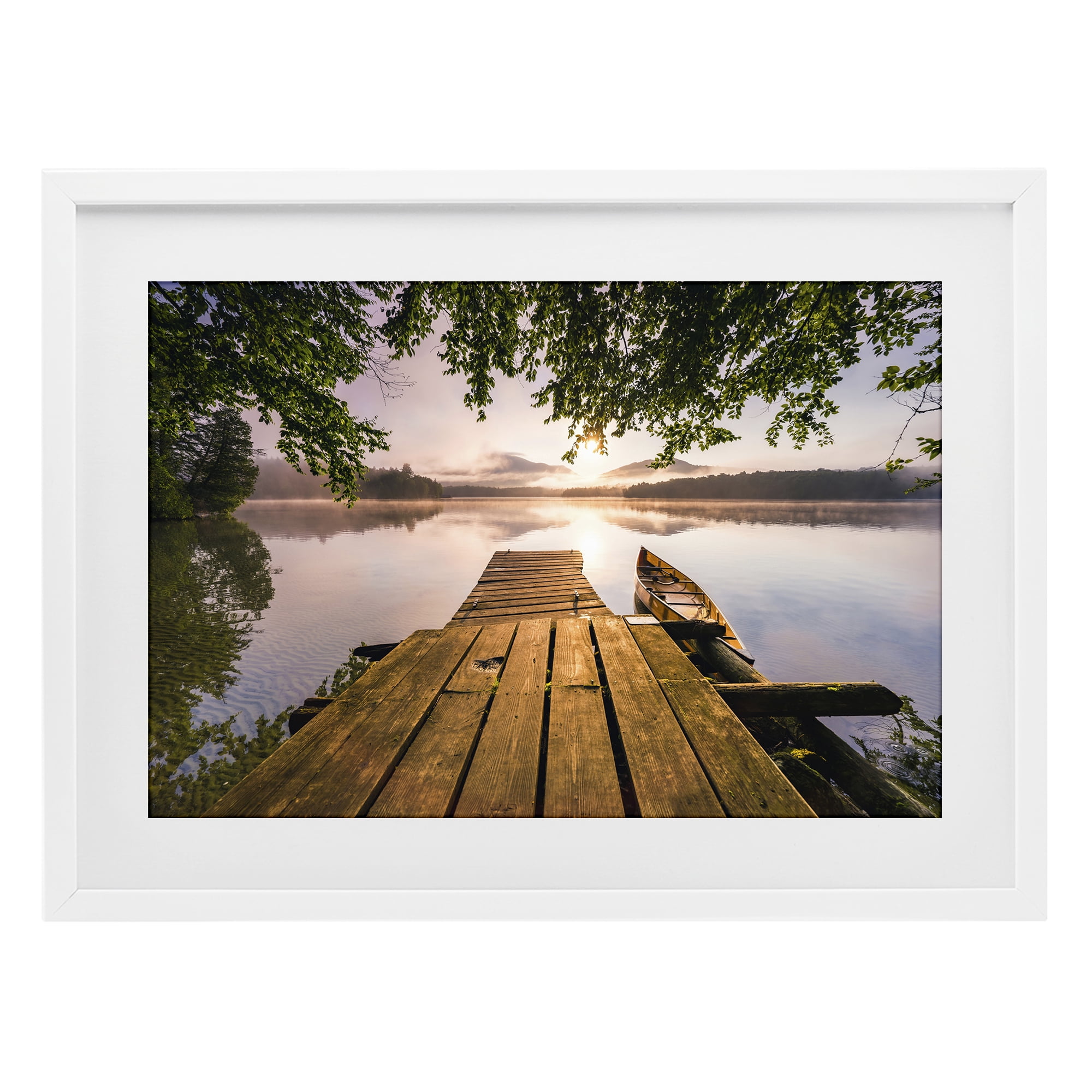 Stupell Industries Misty Morning Light on Lake White Framed Print Under Glass, design by Jonathan Zaharek