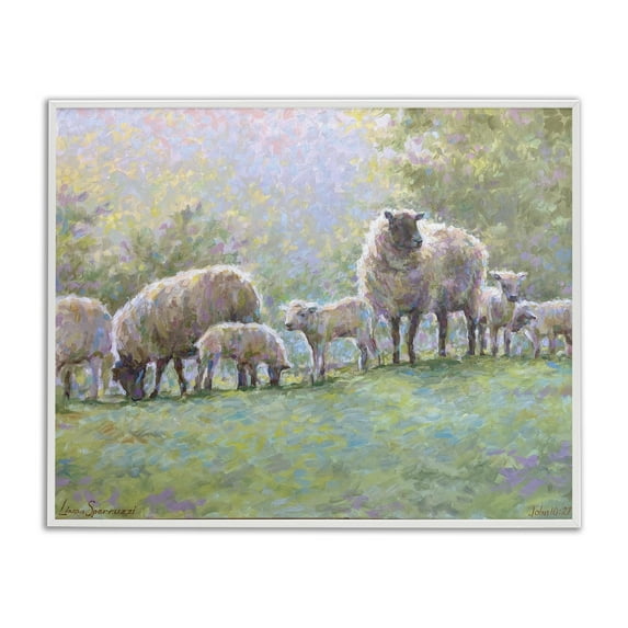 Stupell Industries Misty Morning Sheep on Hill Landscape & Nature Painting White Framed Art Print Wall Art, 30 x 24