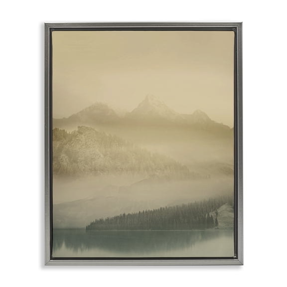 Stupell Industries Misty Mountain Awakening Gray Framed Floater Canvas Wall Art design by Gemma Bardot, 31 x 25
