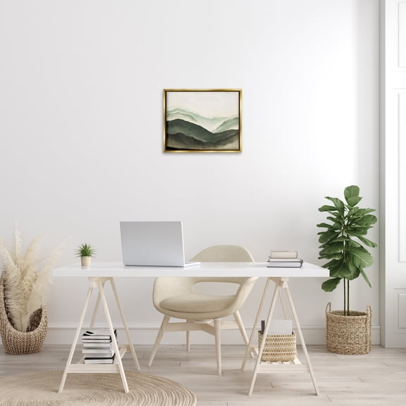 Stupell Industries Misty Mountain Range Atmospheric Landscape Watercolor Painting Metallic Gold Framed Floating Canvas Wall Art, 16x20, by JJ Design House LLC
