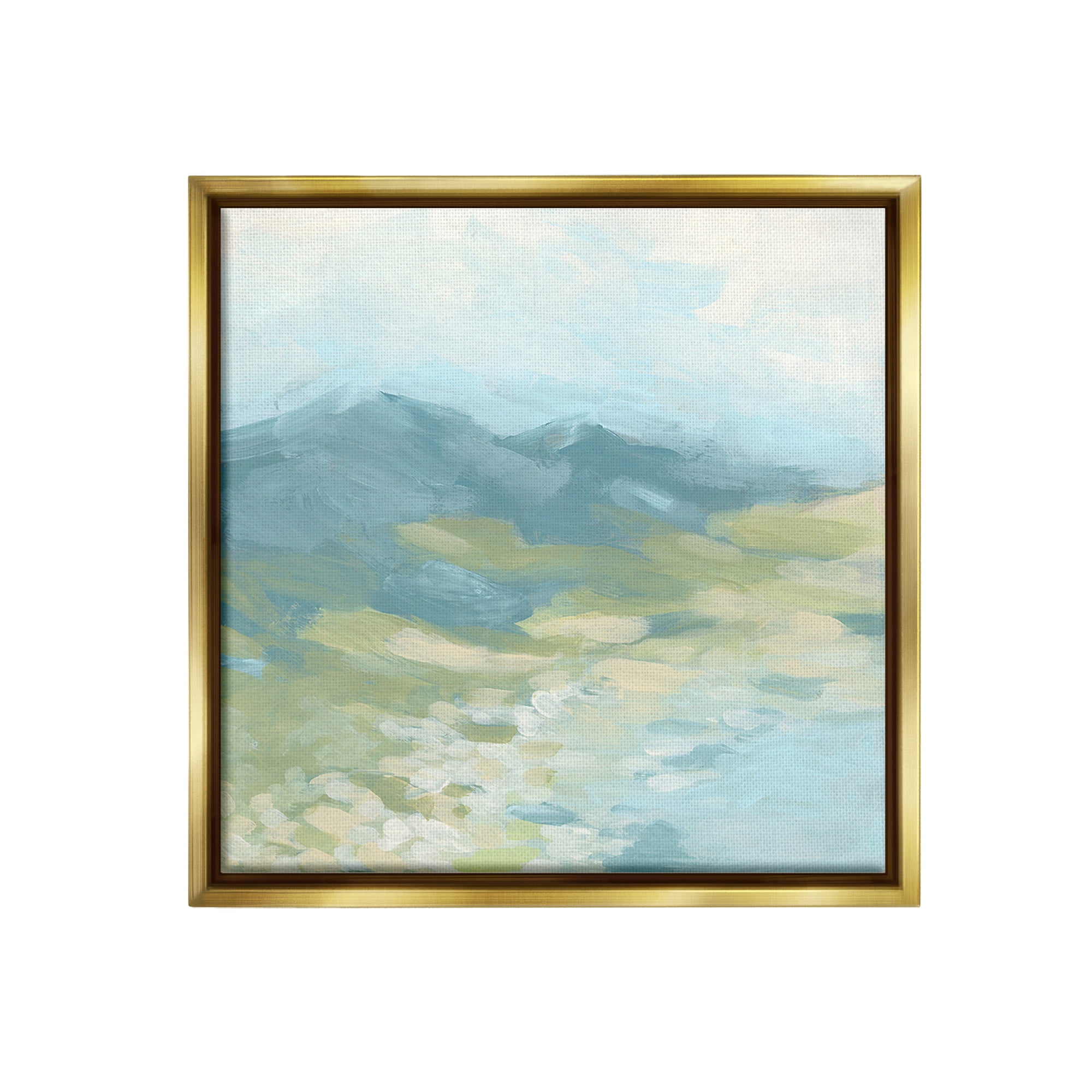 Stupell Industries Misty Mountain Valley Landscape Painting Gold Floater Framed Canvas Art Print Wall Art, 25 x 25