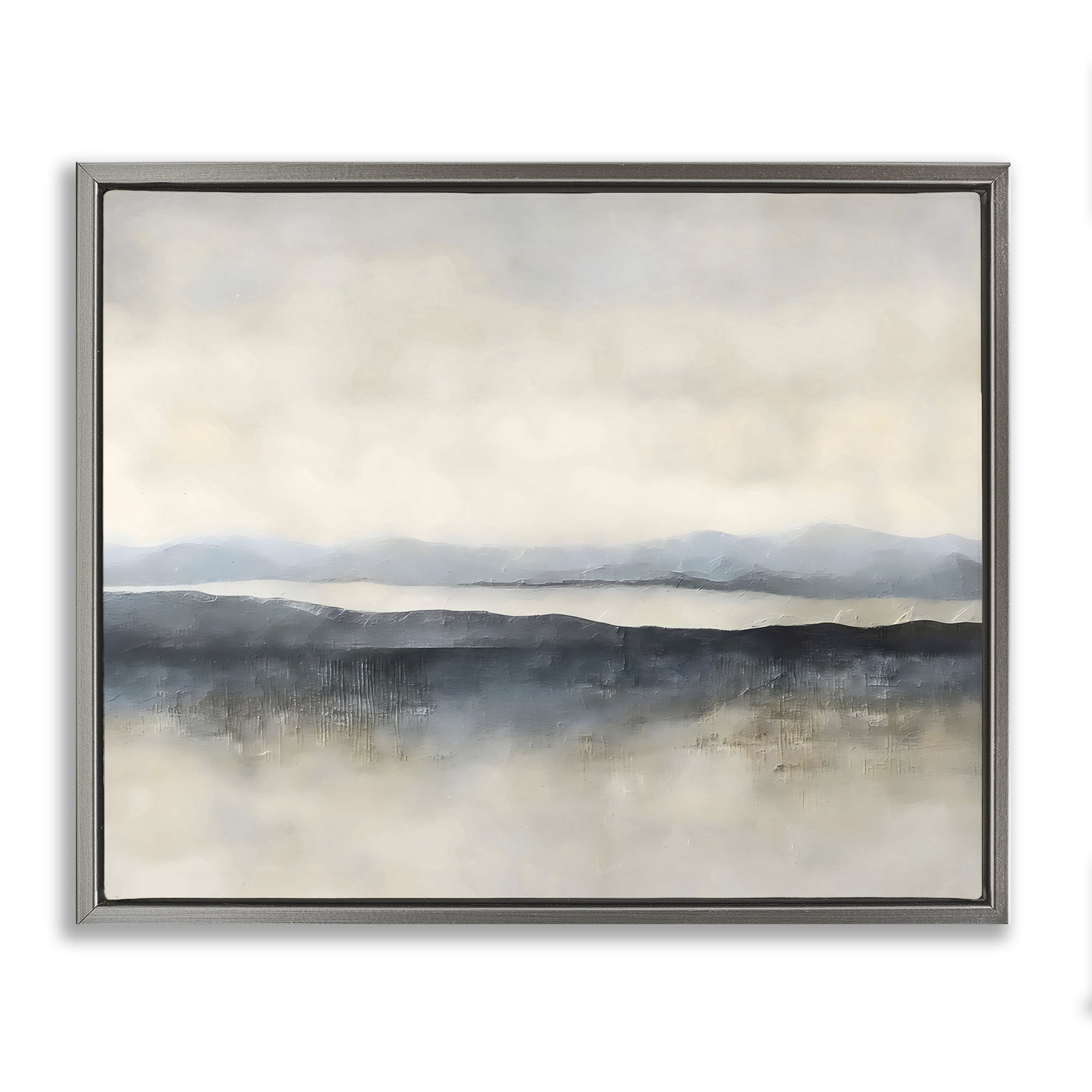 Stupell Industries Misty Muted Horizon Gray Framed Floater Canvas Wall Art, design by Riley B