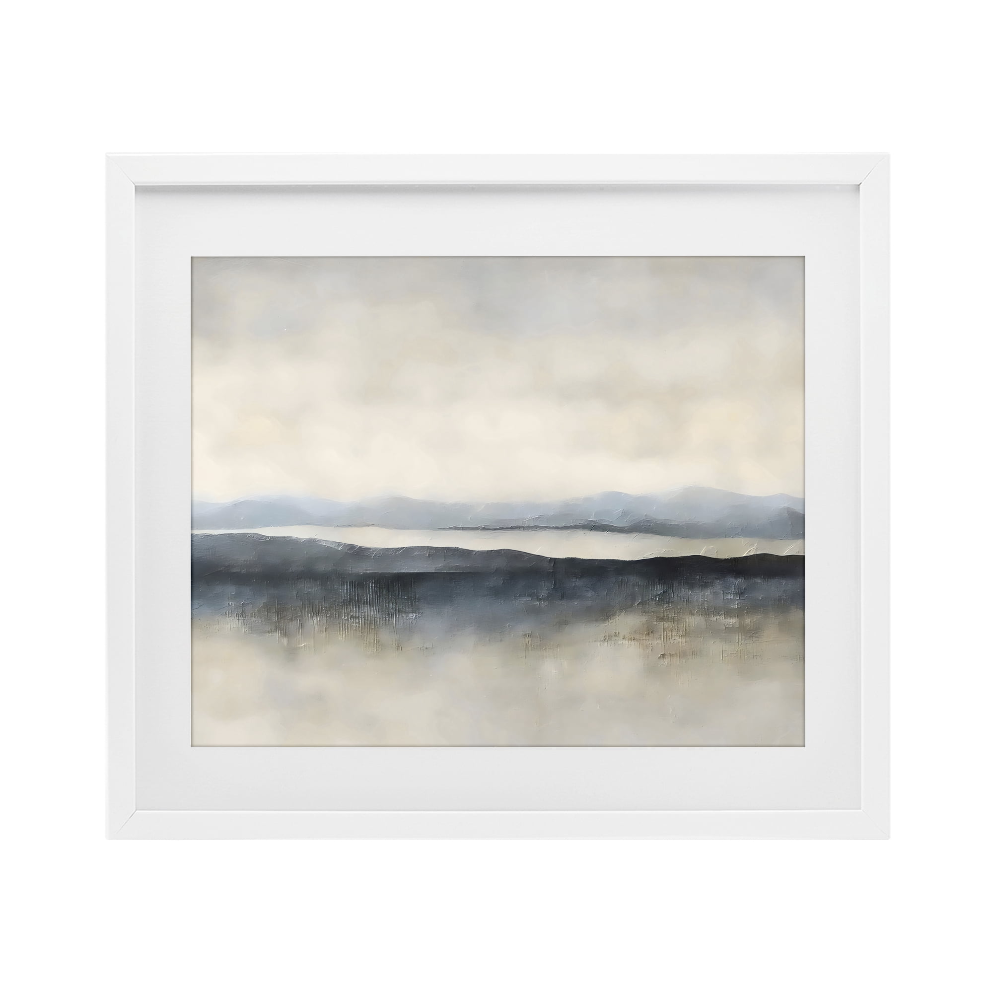 Stupell Industries Misty Muted Horizon White Framed Print Under Glass, design by Riley B