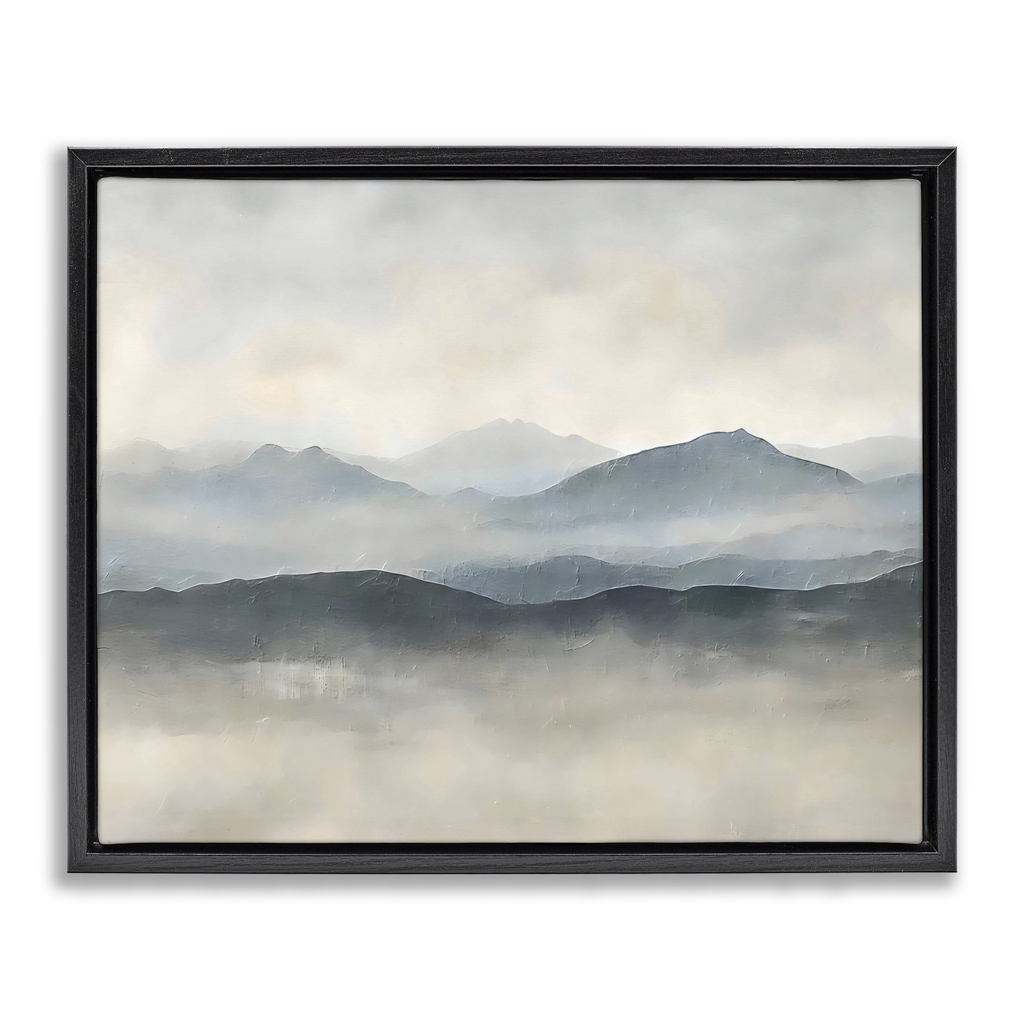 Stupell Industries Misty Muted Mountainscape Black Framed Floater Canvas Wall Art, design by Riley B
