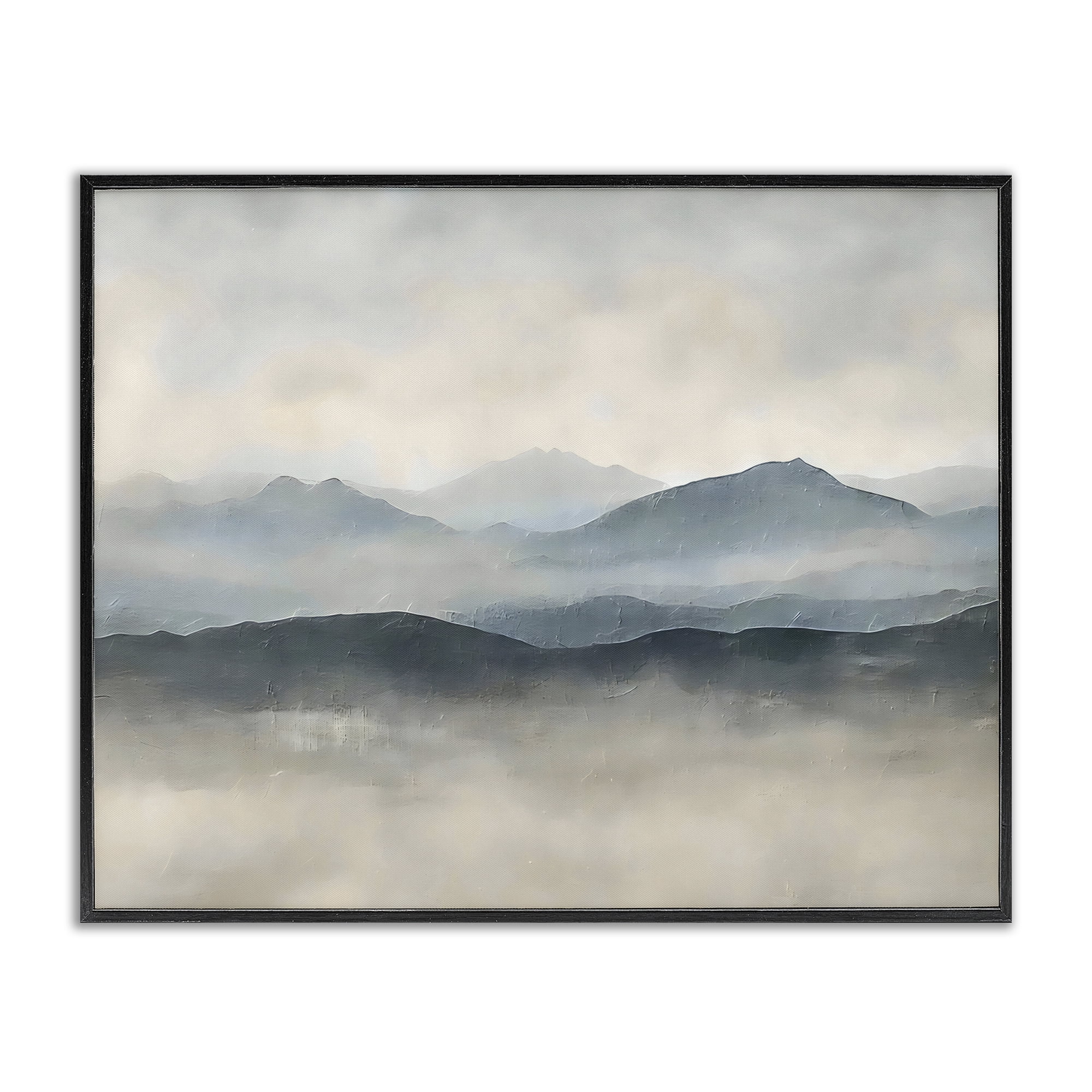 Stupell Industries Misty Muted Mountainscape Black Framed Giclee Art, design by Riley B