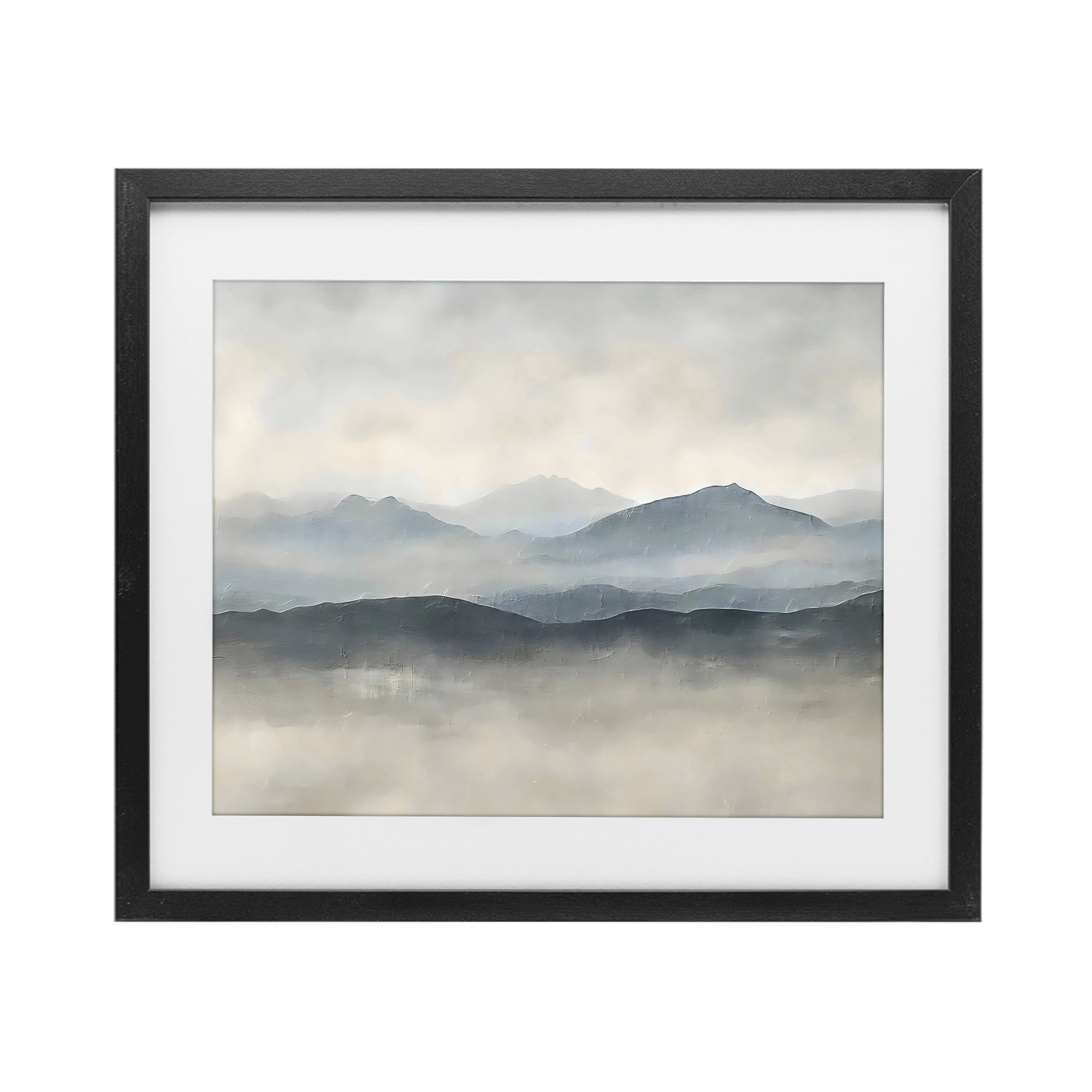 Stupell Industries Misty Muted Mountainscape Black Framed Print Under Glass, design by Riley B