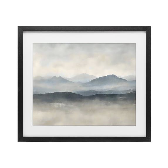 Stupell Industries Contemporary Misty Muted Mountainscape Black Framed Print Under Glass, 16 x 13, by Riley B