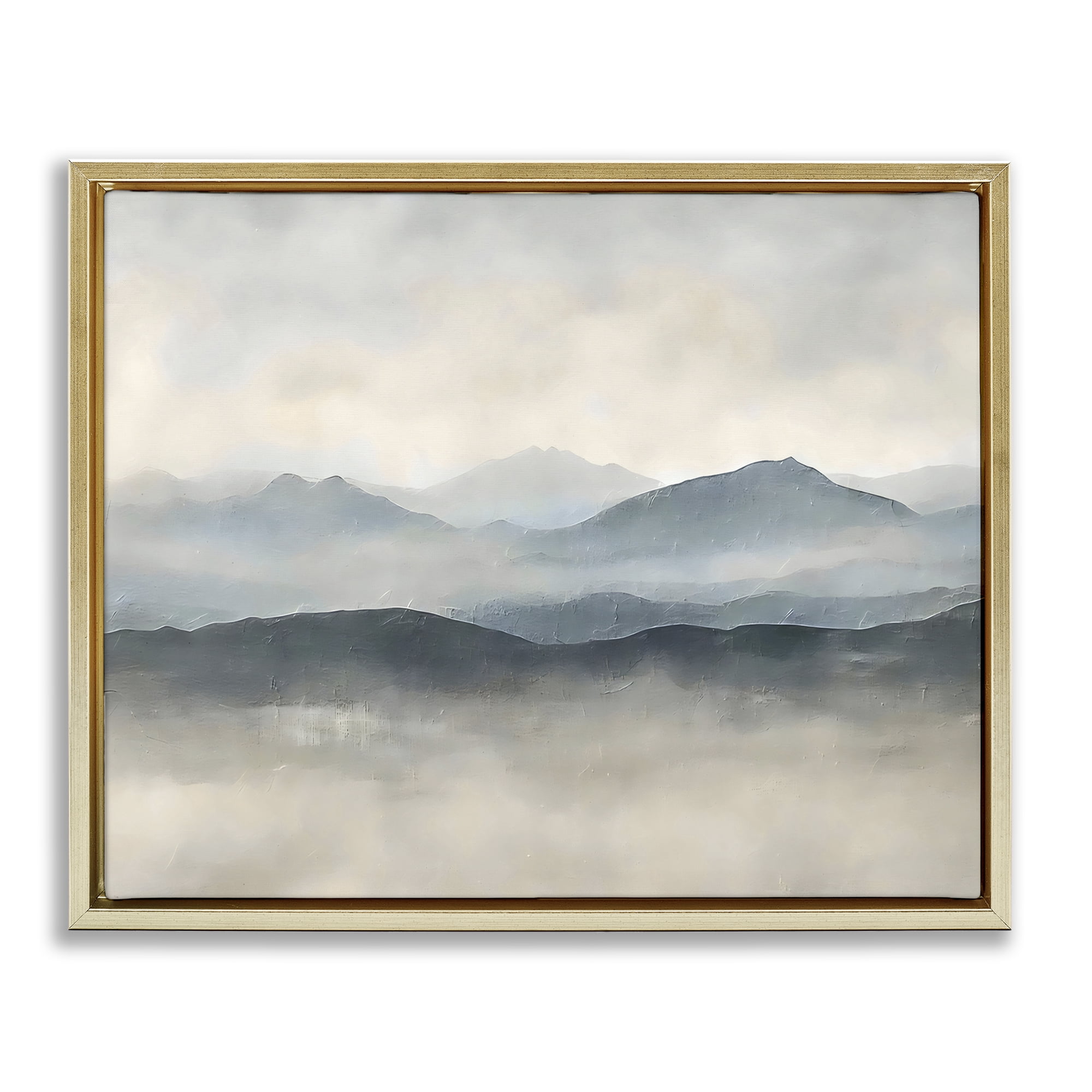 Stupell Industries Misty Muted Mountainscape Gold Framed Floater Canvas Wall Art, design by Riley B